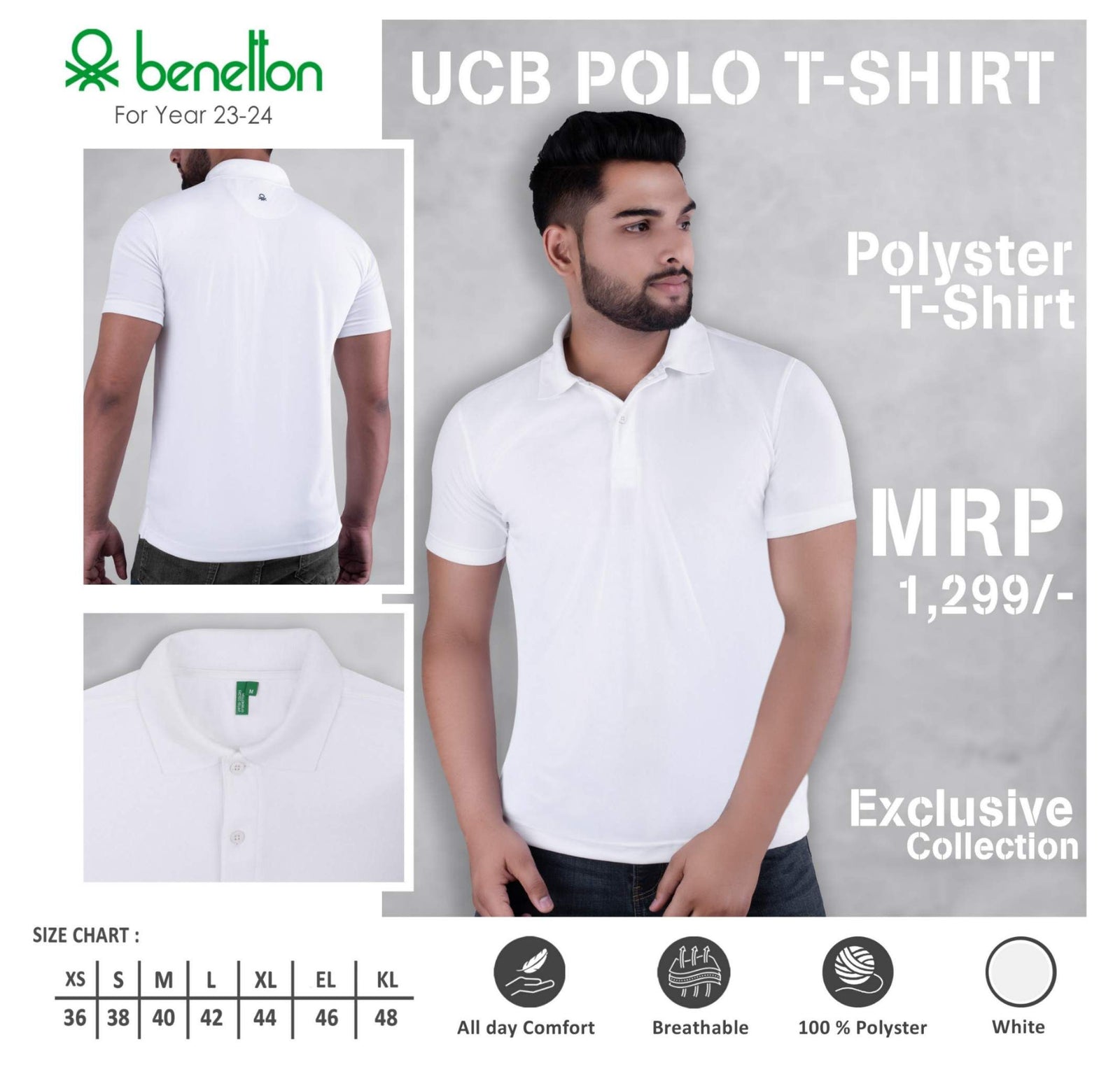 YuBingo United Colors of Benetton Polyester Polo T-Shirt - Custom Corporate Gift - White by YuBingo