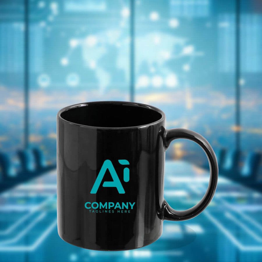 YuBingo Black Ceramic Gloss Logo Mug 320ml - Custom Corporate Gift for corporate gifting