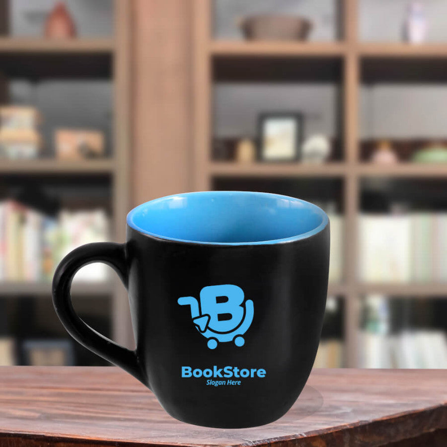 YuBingo Blue Conical Ceramic Matt Logo Mug 200ml - Custom Corporate Gift for corporate gifting