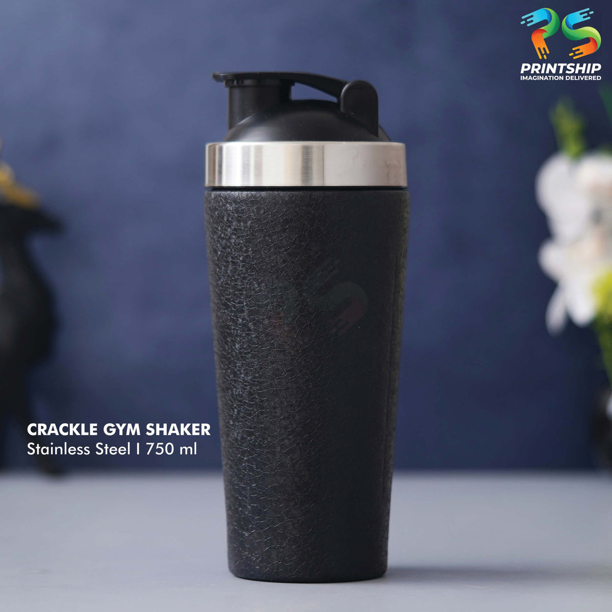 YuBingo 750 ML Black Crackle Finish Stainless Steel Gym Shaker - Corporate Gift | YuBingo corporate gift