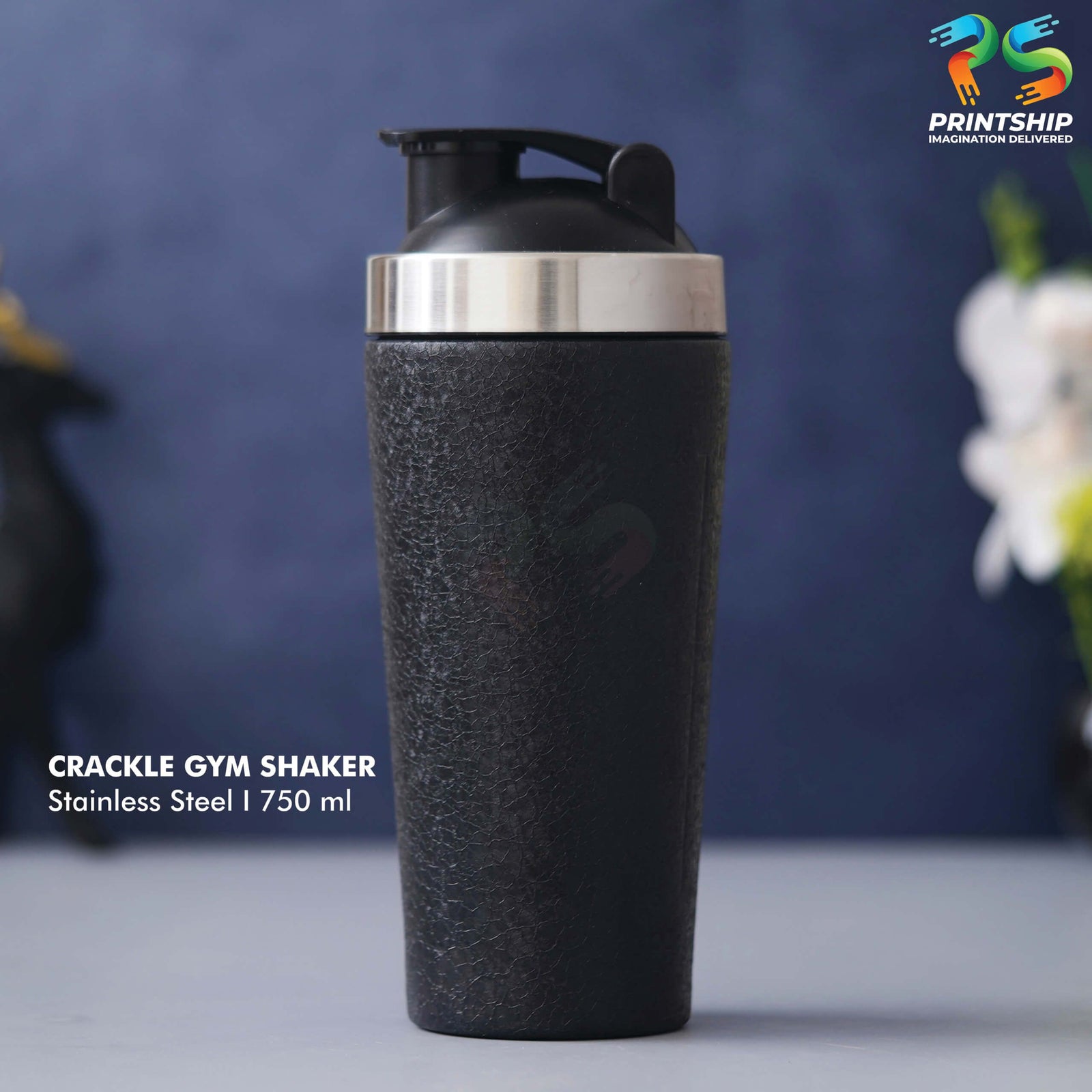 YuBingo 750 ML Black Crackle Finish Stainless Steel Gym Shaker - Corporate Gift | YuBingo corporate gift