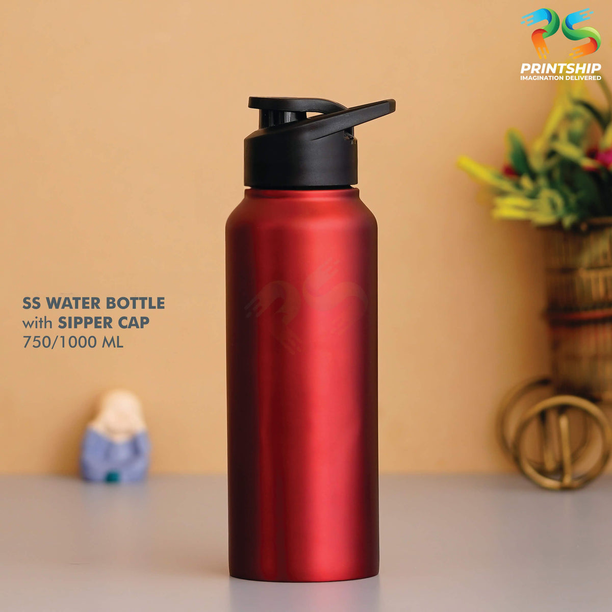 YuBingo Large Red Sipper Stainless Steel Bottle - 1000 ML - Corporate Drinkware Gift - Water Bottles by YuBingo