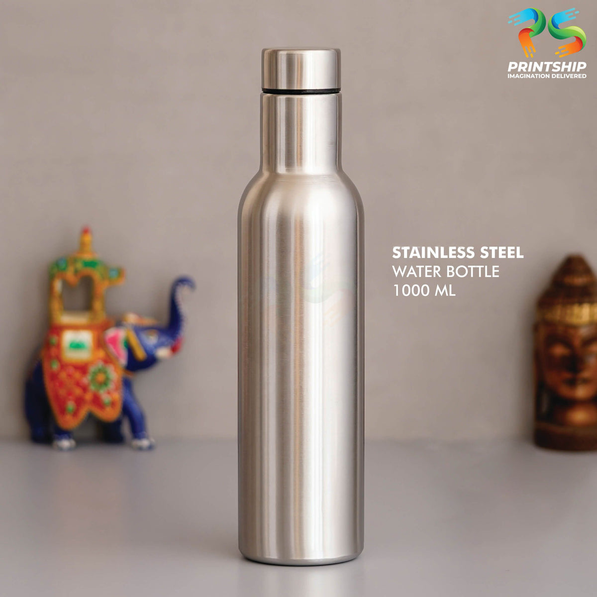 YuBingo Tall Silver Stainless Steel Bottle - 1000 ML - Corporate Drinkware Gift - Water Bottles by YuBingo