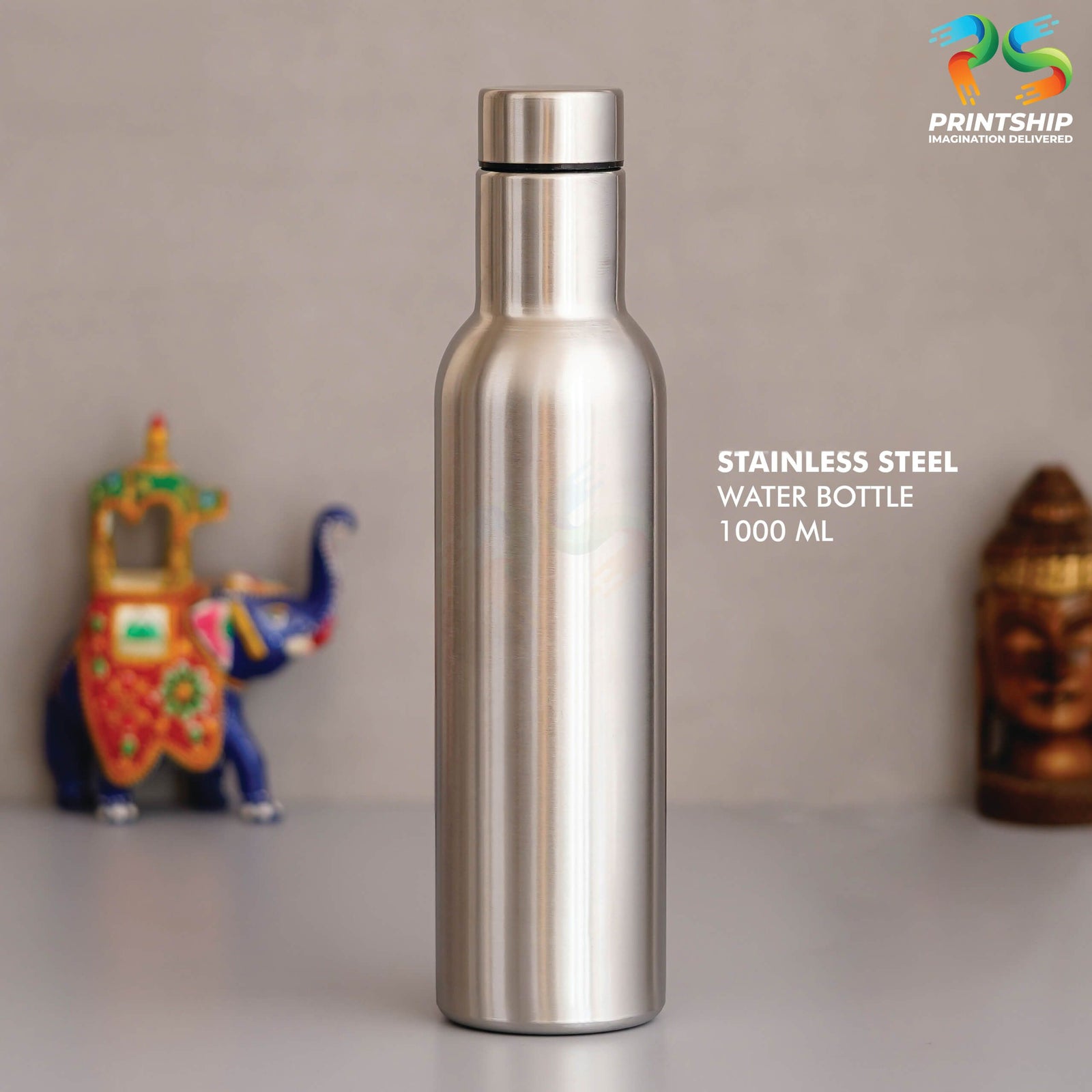 YuBingo Tall Silver Stainless Steel Bottle - 1000 ML - Corporate Drinkware Gift - Water Bottles by YuBingo