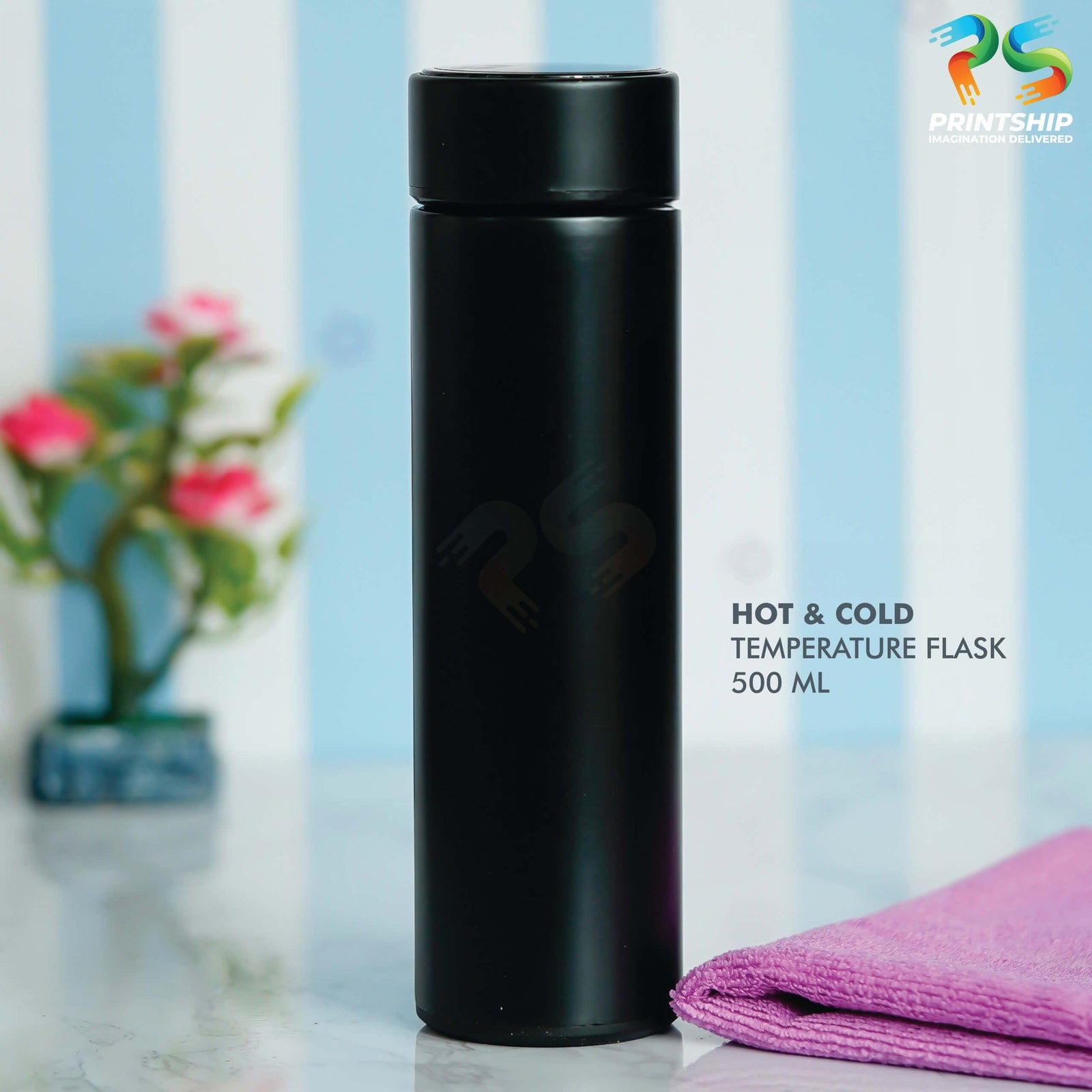 YuBingo Black Stainless Steel Bottle with Temperature Display - 500 ML - Corporate Drinkware Gift - Water Bottles by YuBingo