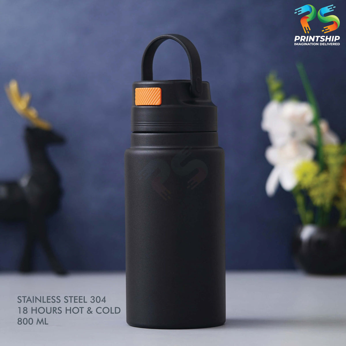 YuBingo Premium Black Stainless Steel Bottle - 800 ML - Corporate Drinkware Gift - Water Bottles by YuBingo