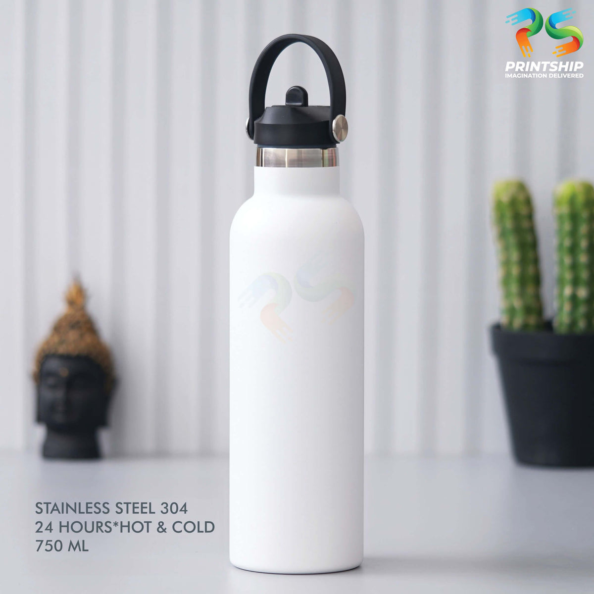 YuBingo Elegant White Stainless Steel Bottle - 750 ML - Corporate Drinkware Gift - Water Bottles by YuBingo