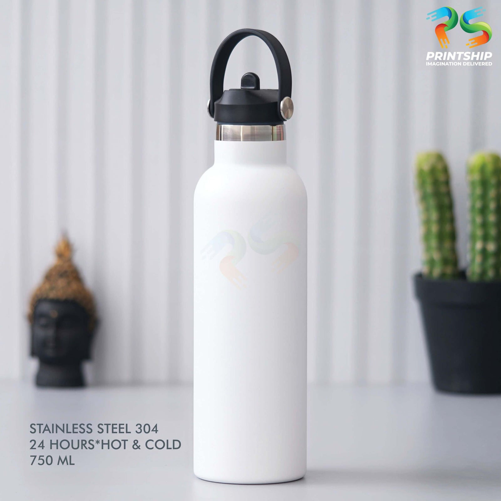 YuBingo Elegant White Stainless Steel Bottle - 750 ML - Corporate Drinkware Gift - Water Bottles by YuBingo