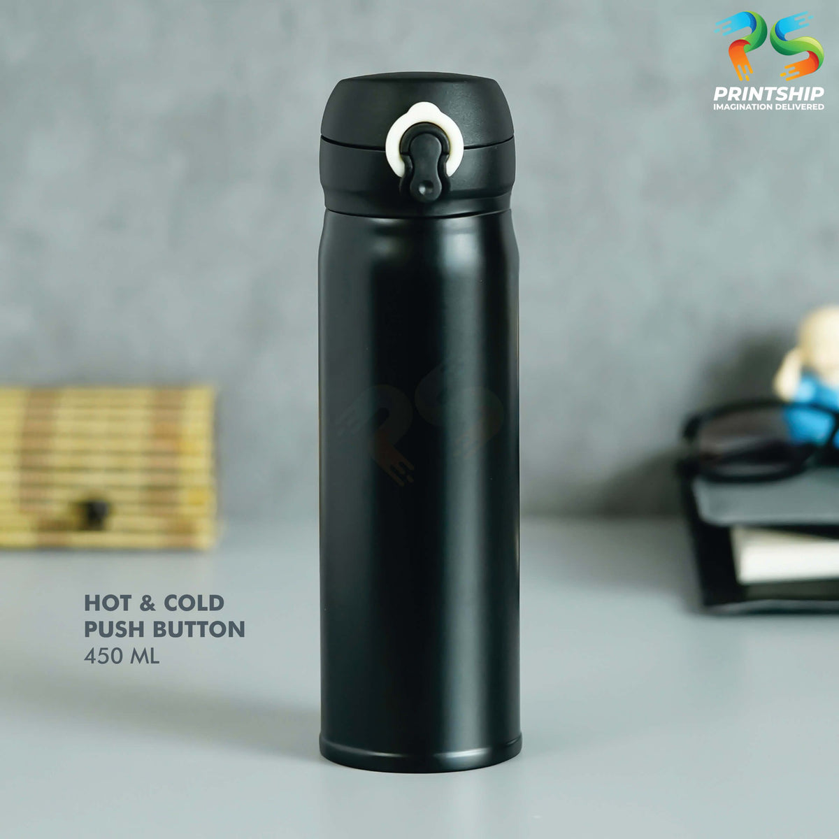 YuBingo Black Double Wall Stainless Steel Bottle - 450 ML - Corporate Drinkware Gift - Water Bottles by YuBingo