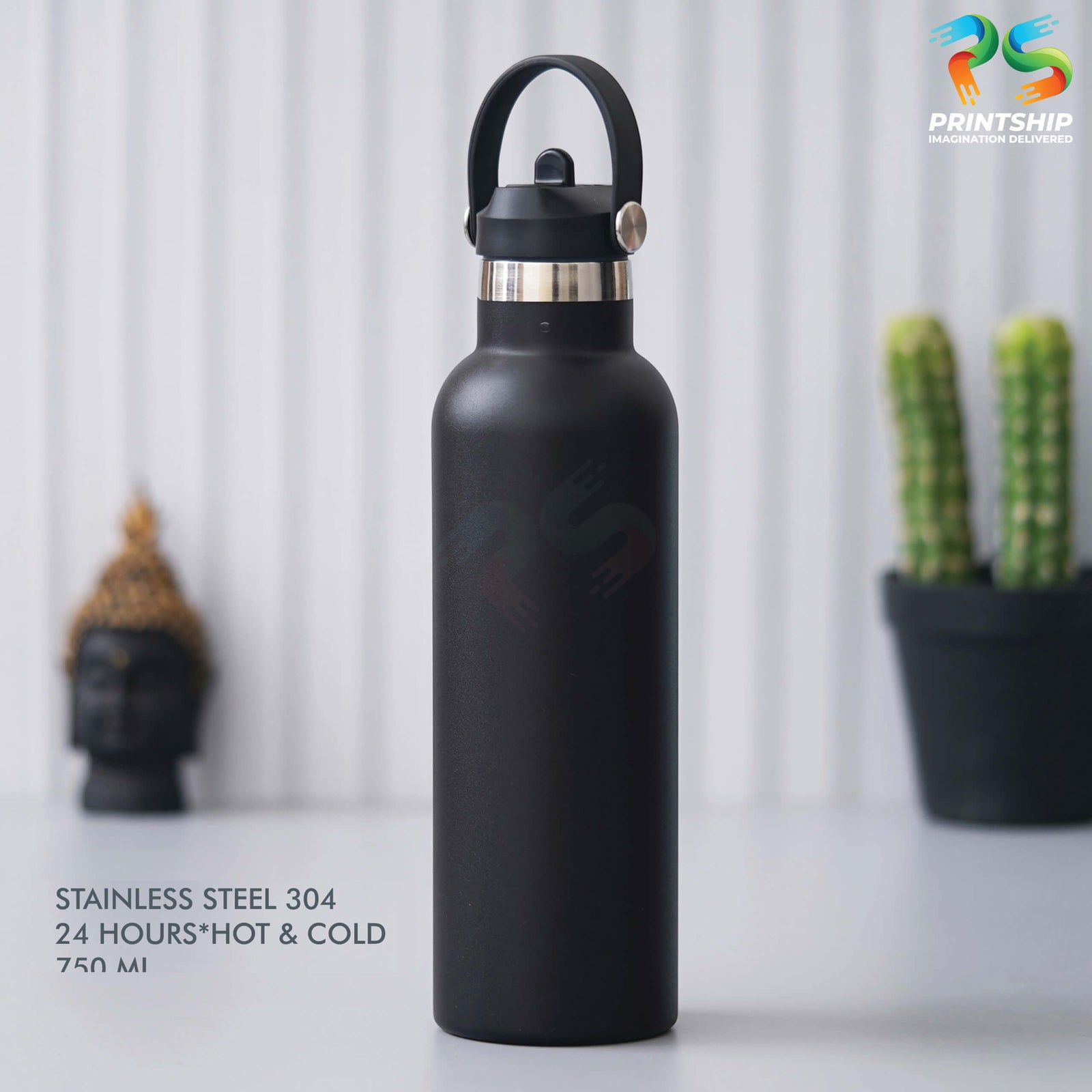 YuBingo Classic Black Stainless Steel Bottle - 750 ML - Corporate Drinkware Gift - Water Bottles by YuBingo