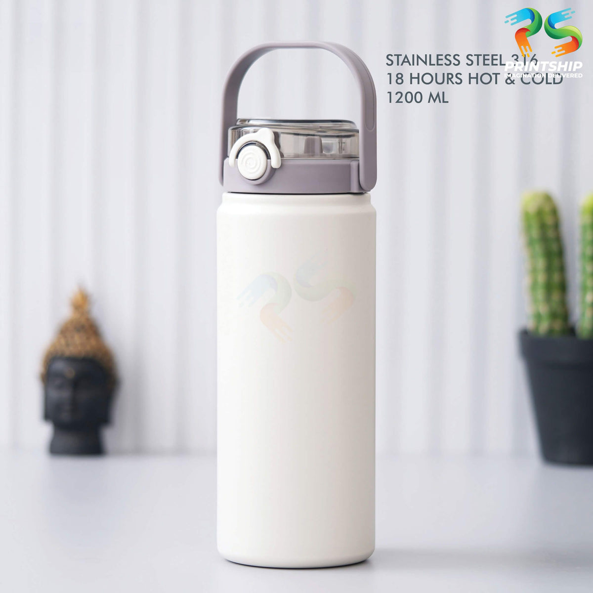 YuBingo Stylish White Stainless Steel Bottle - 1200 ML - Corporate Drinkware Gift - Water Bottles by YuBingo