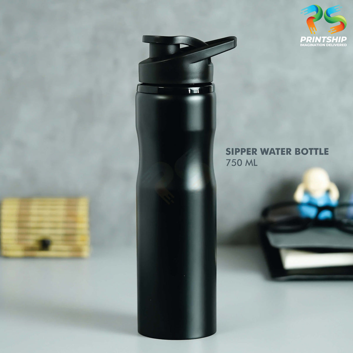 YuBingo Black Sipper Stainless Steel Bottle - 750 ML - Corporate Drinkware Gift - Water Bottles by YuBingo