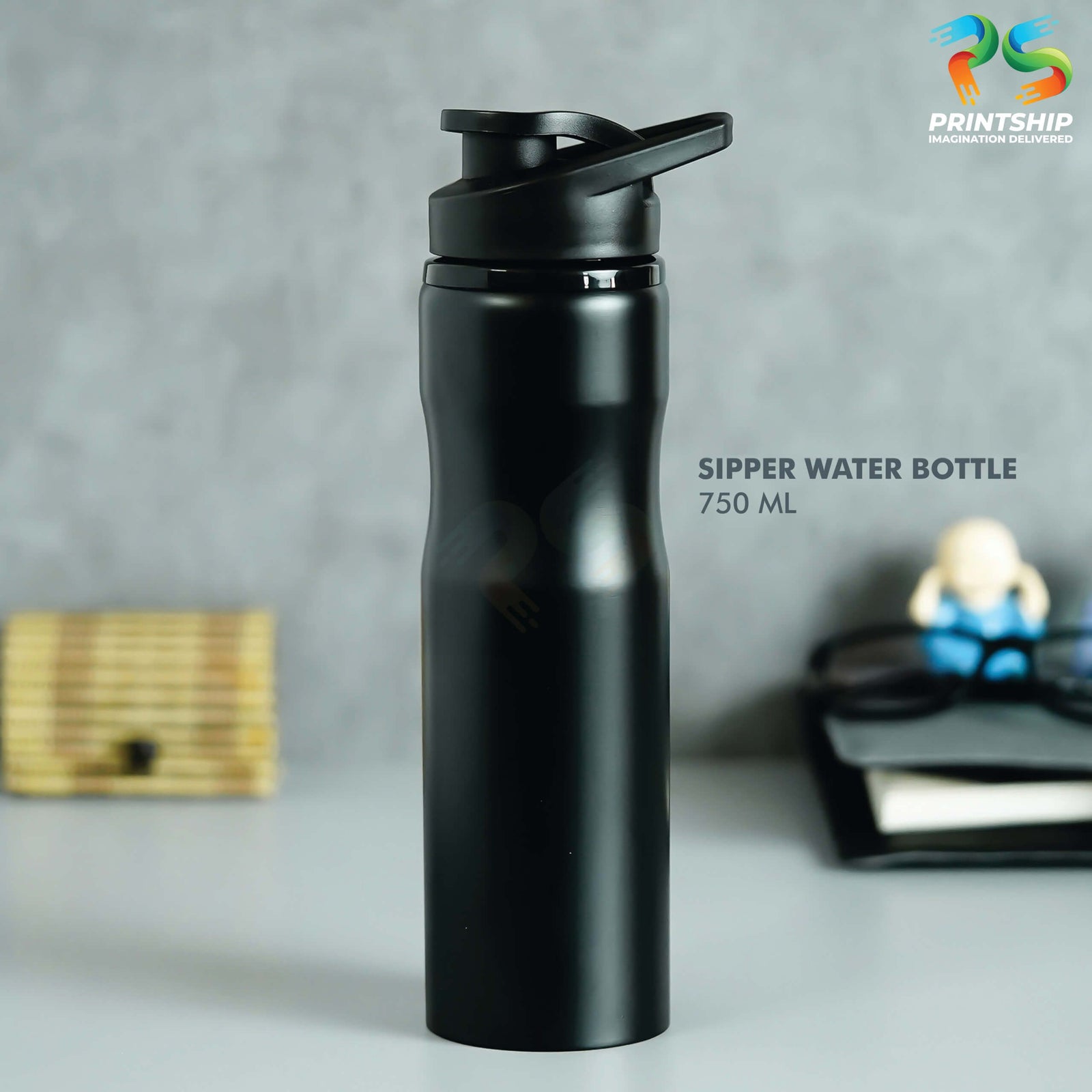 YuBingo Black Sipper Stainless Steel Bottle - 750 ML - Corporate Drinkware Gift - Water Bottles by YuBingo