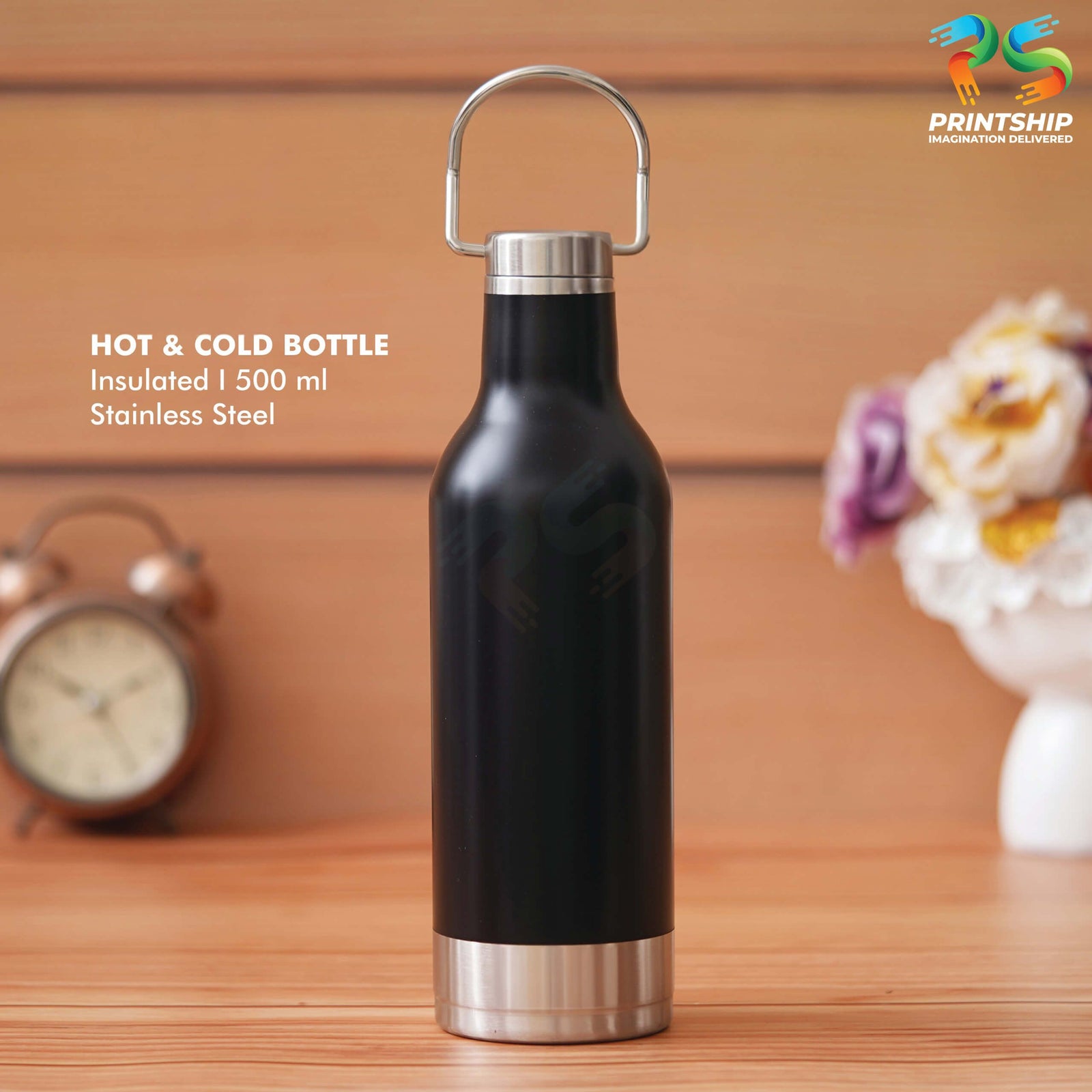 YuBingo Insulated Black Stainless Steel Bottle - 500 ML - Corporate Drinkware Gift - Water Bottles by YuBingo