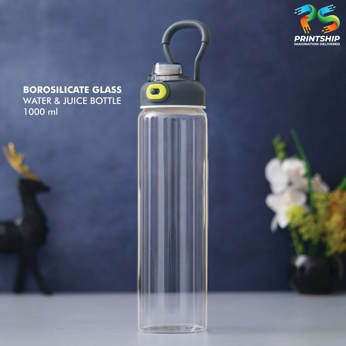 YuBingo Clear Borosilicate Glass Bottle - 1000ML - Corporate Drinkware Gift - Water Bottles by YuBingo