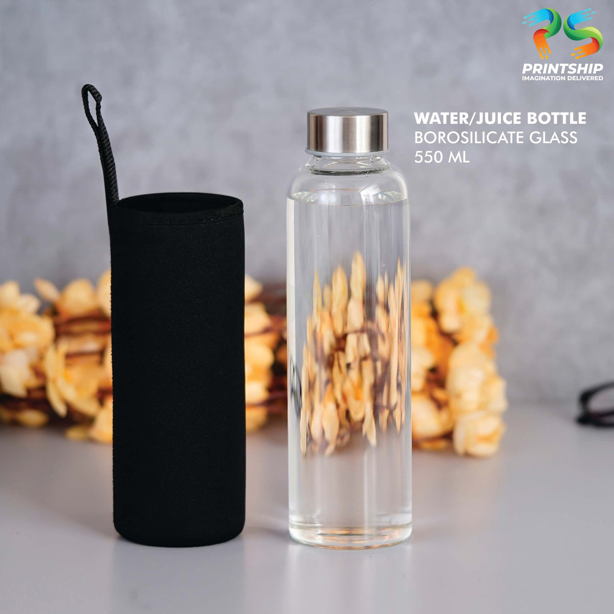 YuBingo Clear Borosilicate Glass Bottle - 550ML - Corporate Drinkware Gift - Water Bottles by YuBingo