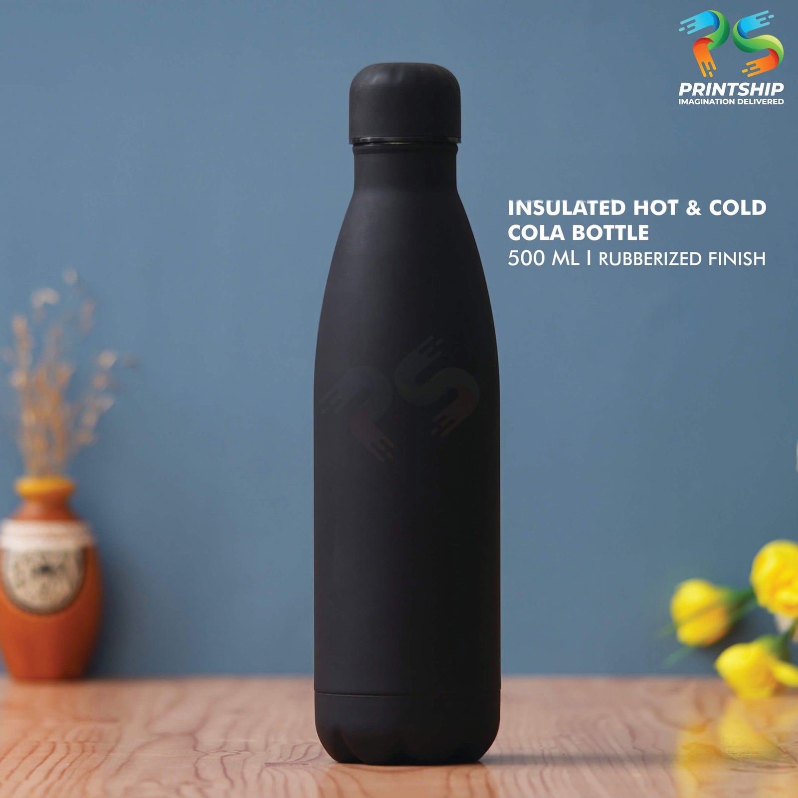 YuBingo Black Stainless Steel 500ML Hot & Cold Insulated Bottle - Corporate Drinkware Gift - Water Bottles by YuBingo