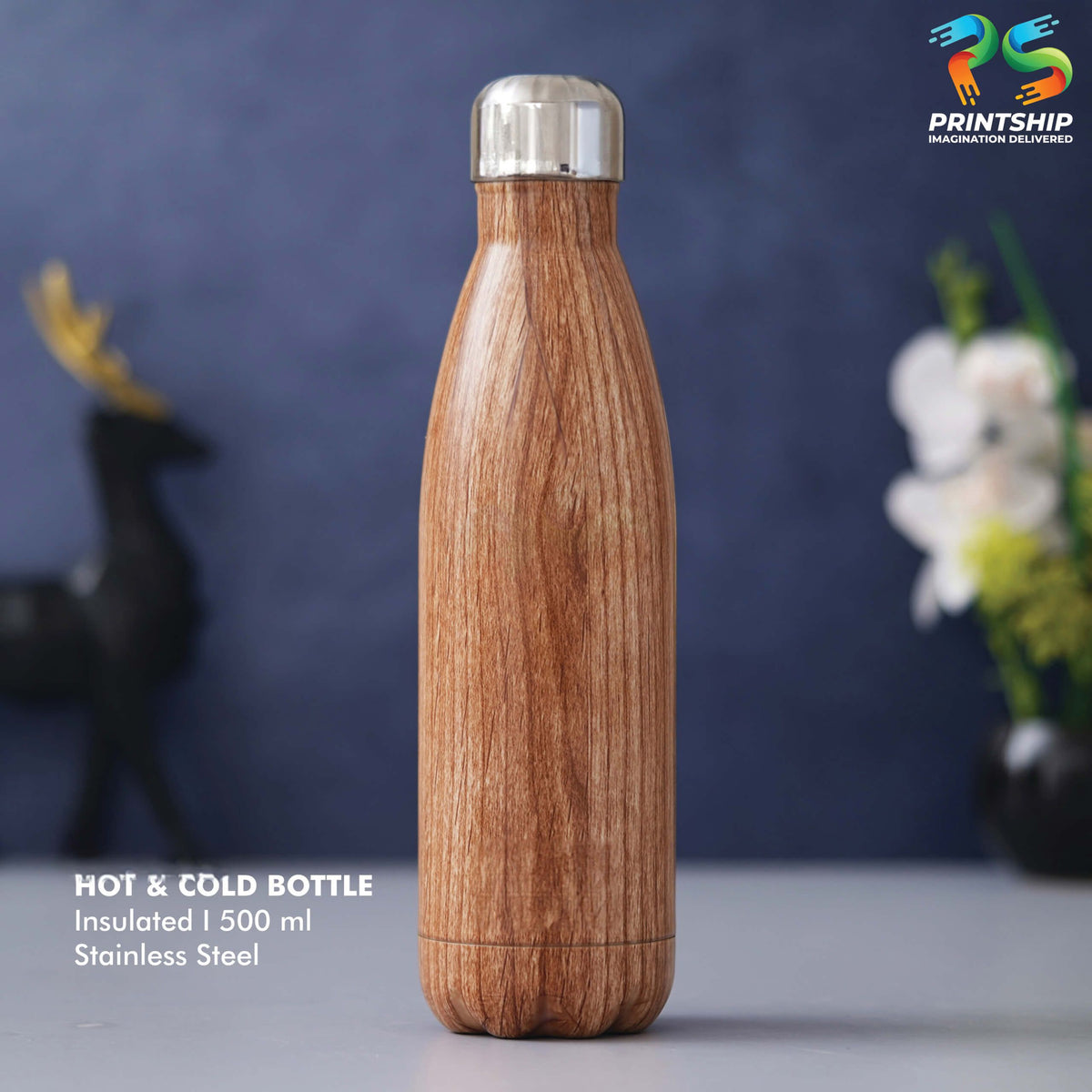 YuBingo Wooden Stainless Steel 500ML Hot & Cold Insulated Bottle - Corporate Drinkware Gift - Water Bottles by YuBingo