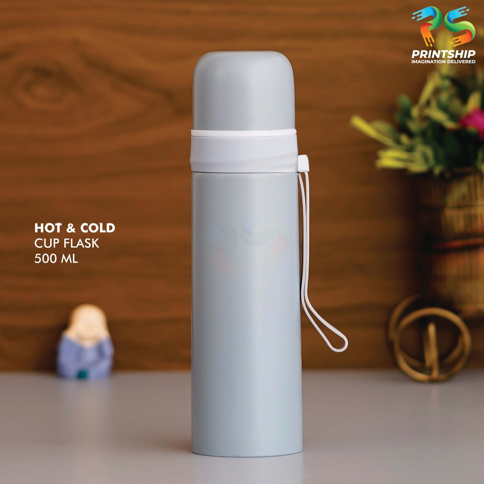 YuBingo Grey Stainless Steel 500ML Hot & Cold Cup Flask - Corporate Drinkware Gift - Flasks & Thermos by YuBingo