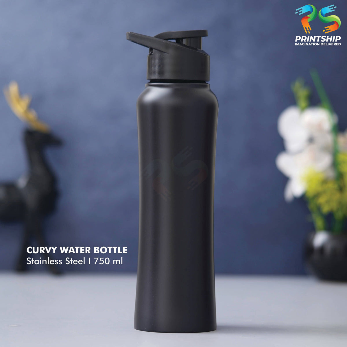 YuBingo Elegant Black Stainless Steel Bottle - 750 ML - Corporate Drinkware Gift - Water Bottles by YuBingo