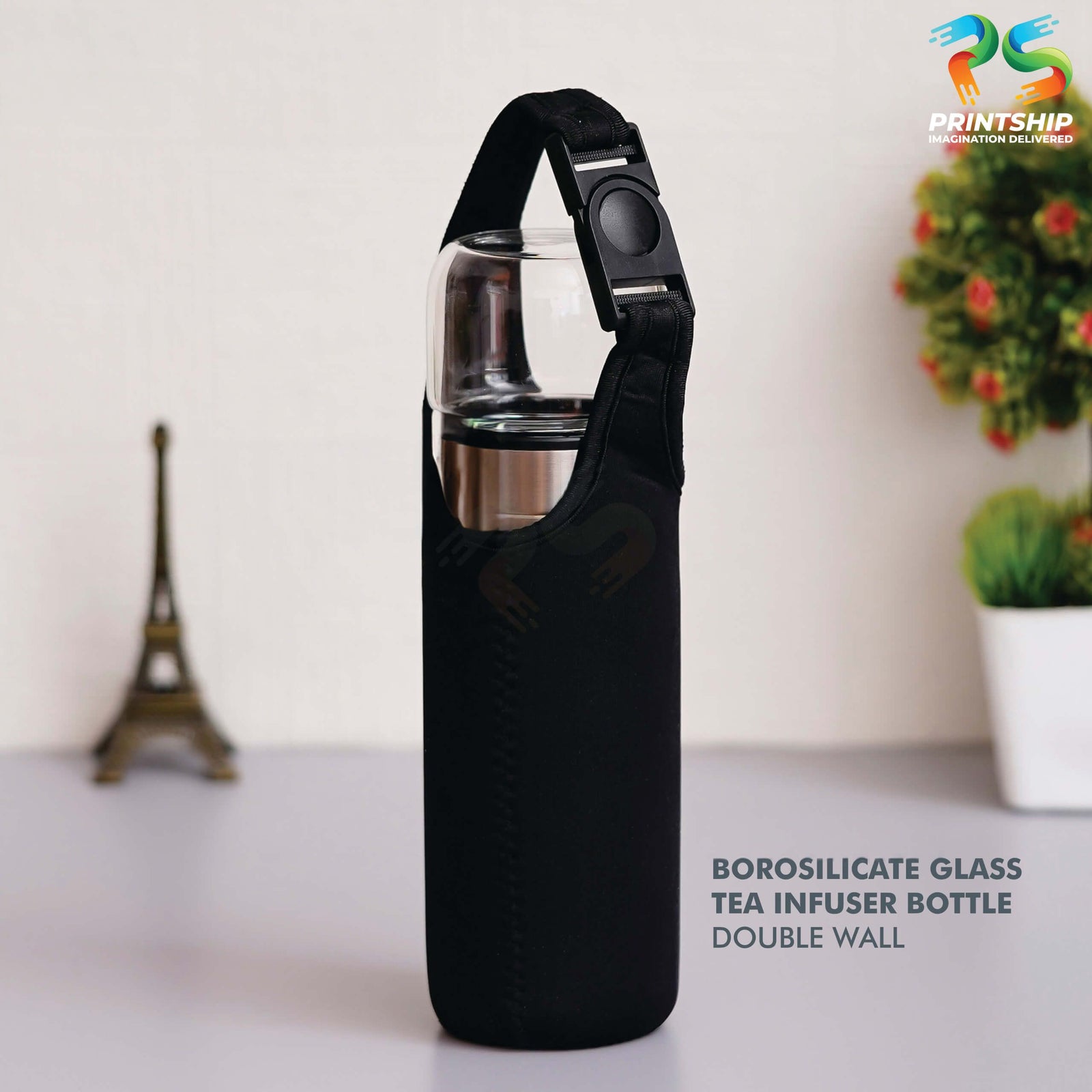YuBingo Clear Borosilicate Glass Double Wall Bottle - Corporate Drinkware Gift - Water Bottles by YuBingo