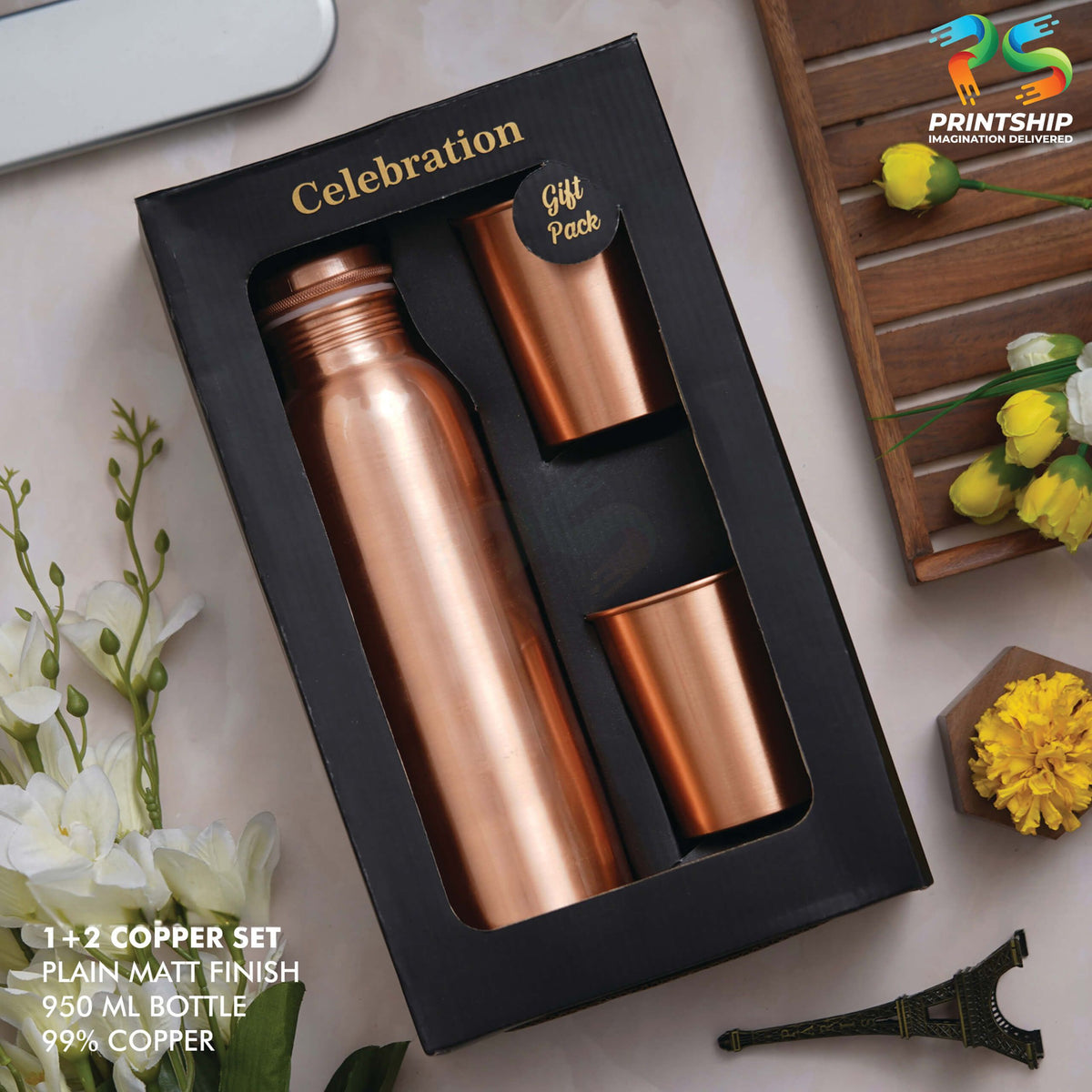 YuBingo Copper Matt Finish Gift Set - Corporate Drinkware Gift - Water Bottles by YuBingo