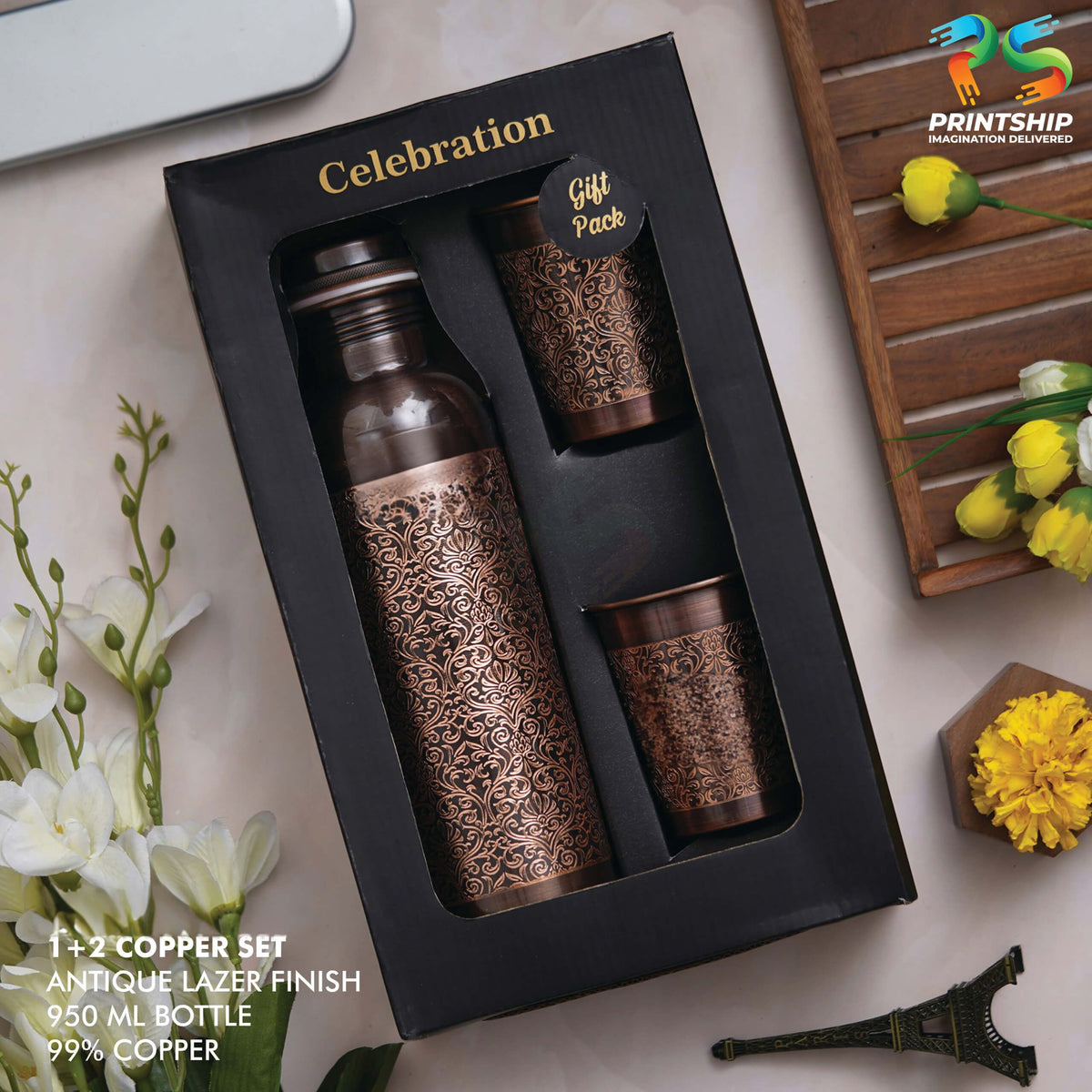 YuBingo Antique Copper Gift Set - Corporate Drinkware Gift - Water Bottles by YuBingo