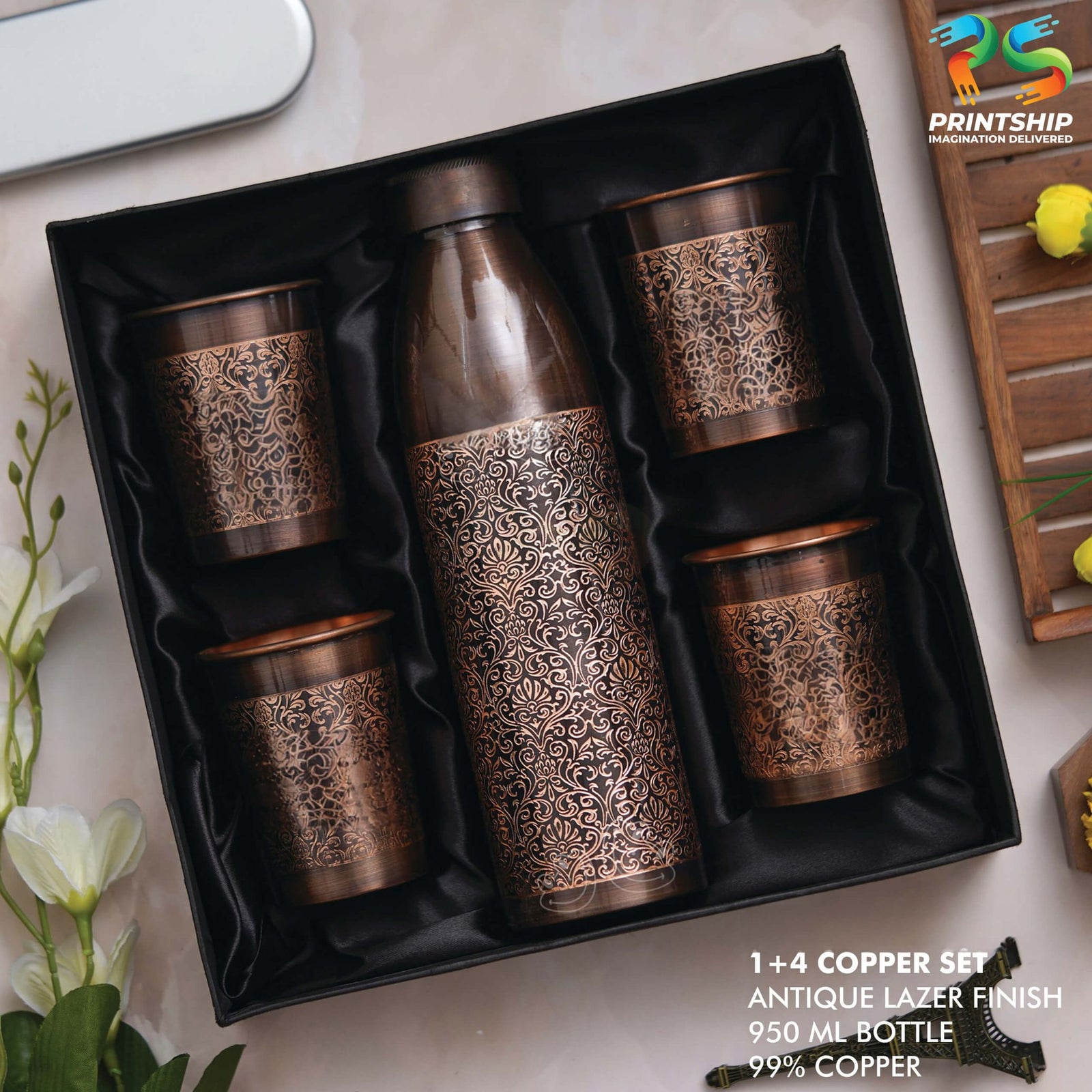 YuBingo Deluxe Copper Gift Set - Corporate Drinkware Gift - Water Bottles by YuBingo