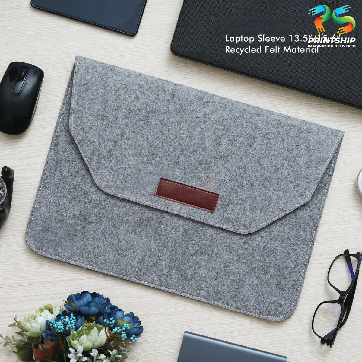 YuBingo Grey Recycled Felt Laptop Sleeve - 15.6 Inch - Corporate Gift | YuBingo corporate gift