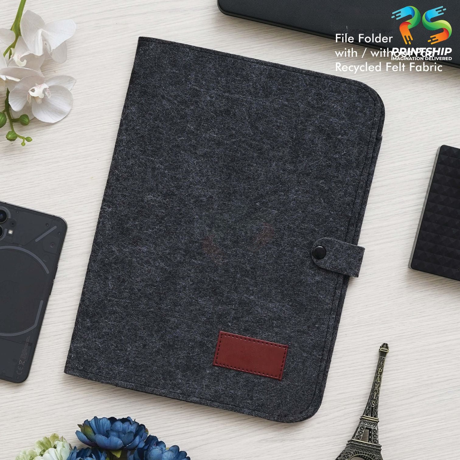 YuBingo Black Recycled Felt File Folder - Corporate Accessory Gift - Wallets & Pouches by YuBingo