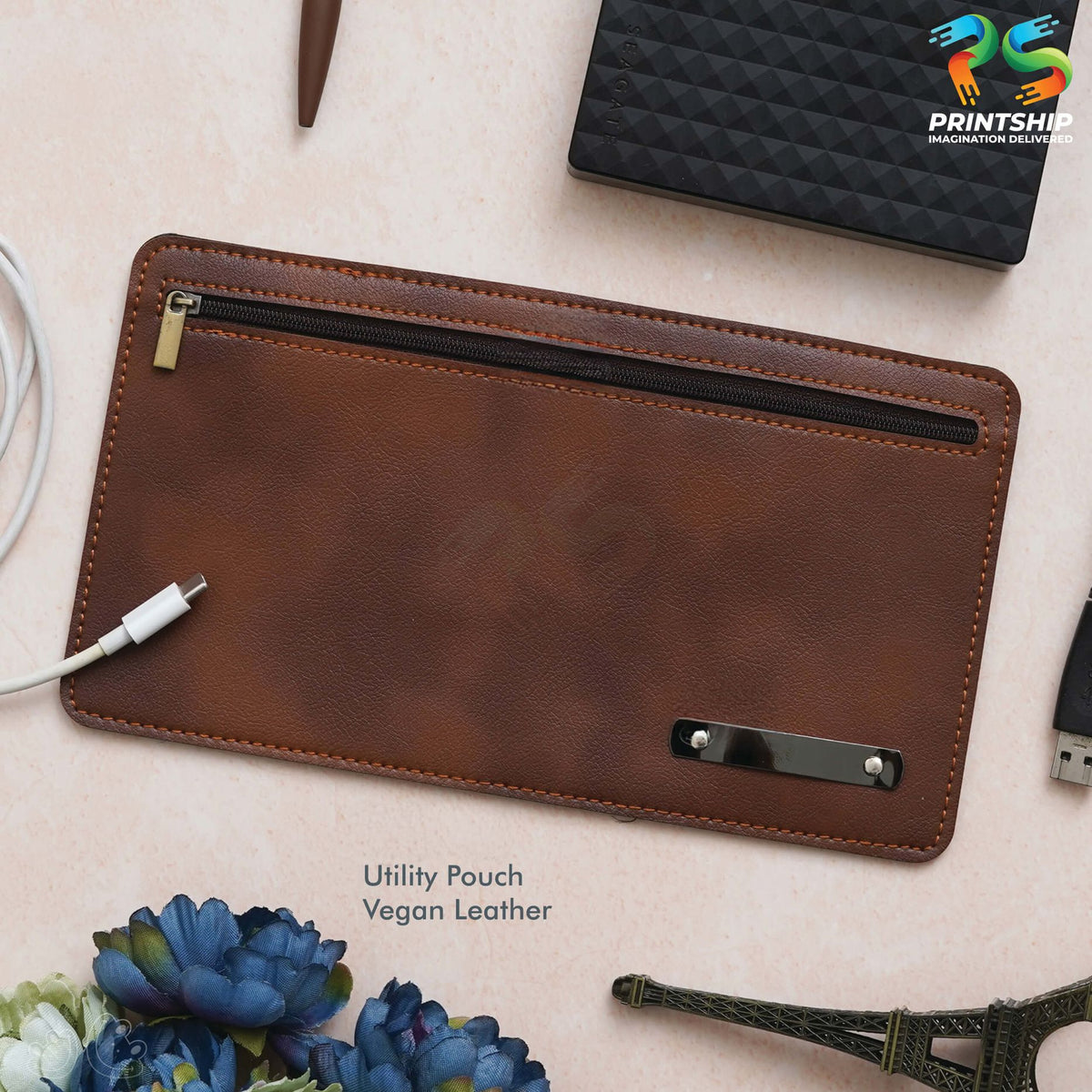 YuBingo Tan Vegan Leather Utility Pouch - Corporate Accessory Gift - Wallets &amp; Pouches by YuBingo