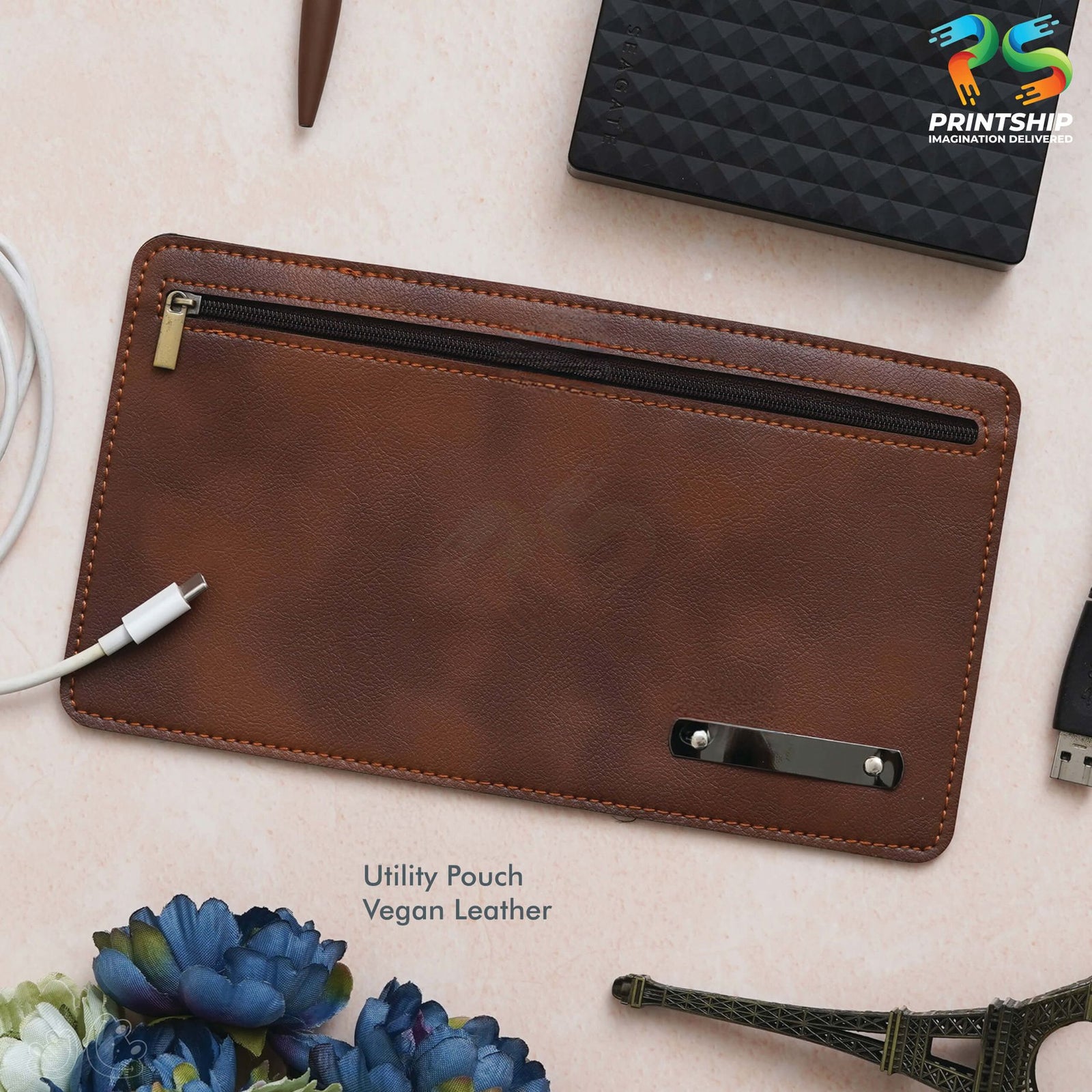YuBingo Tan Vegan Leather Utility Pouch - Corporate Accessory Gift - Wallets & Pouches by YuBingo