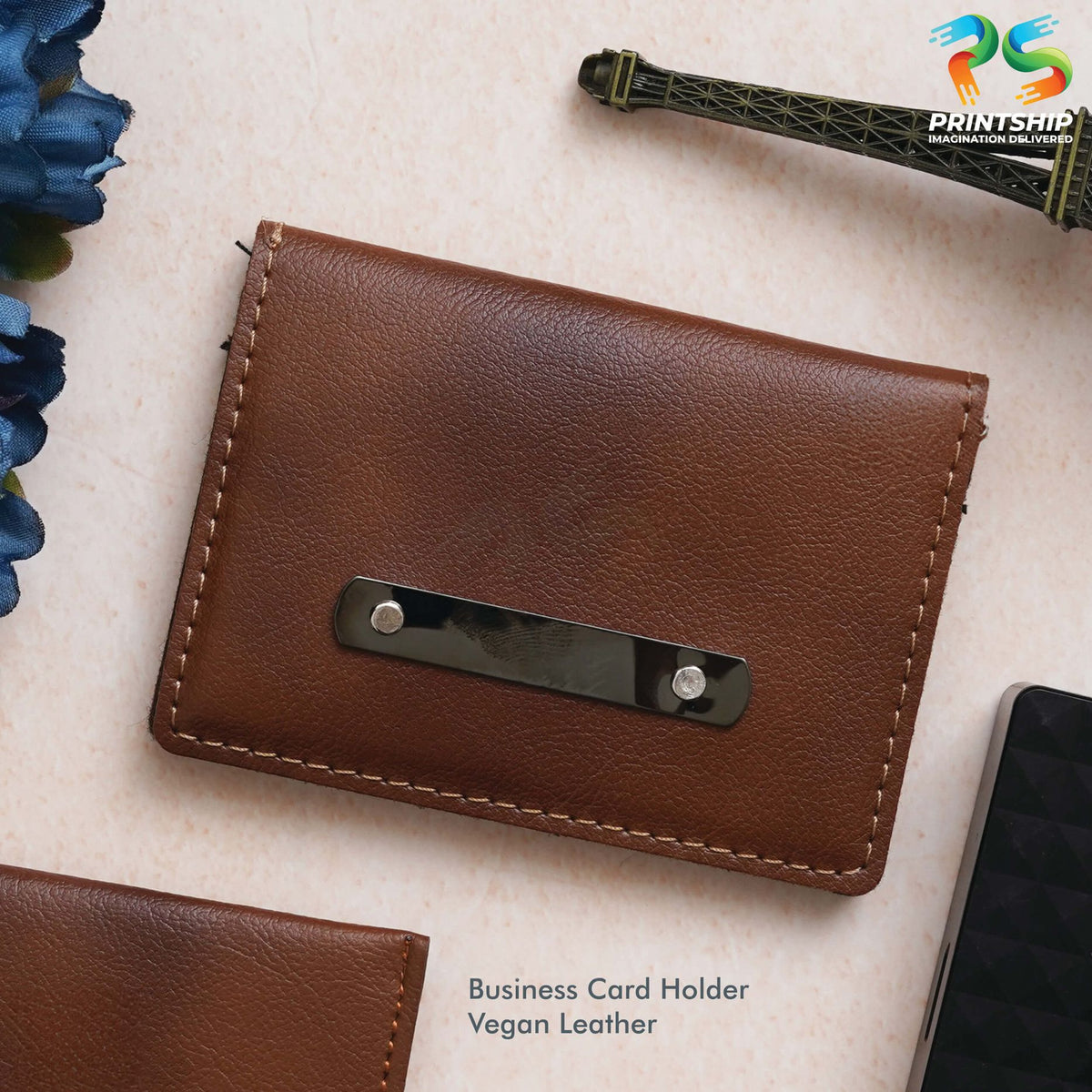 YuBingo Tan Vegan Leather Business Card Holder - Corporate Accessory Gift - Wallets & Pouches by YuBingo
