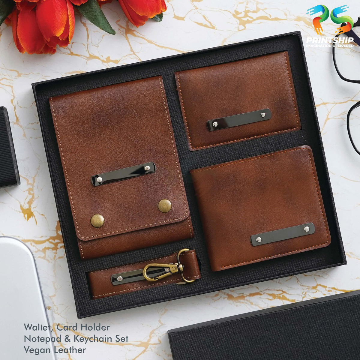 YuBingo Tan Vegan Leather Notepad Set - Corporate Gift Set - product image