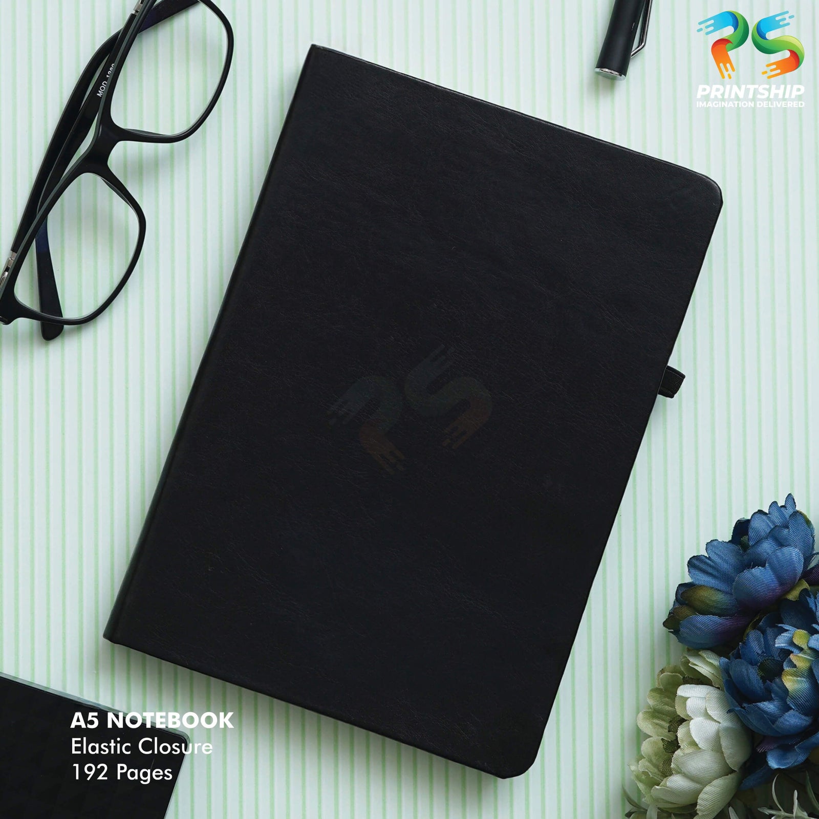 YuBingo Black A5 PU Notebook with Elastic Closure - Corporate Gift