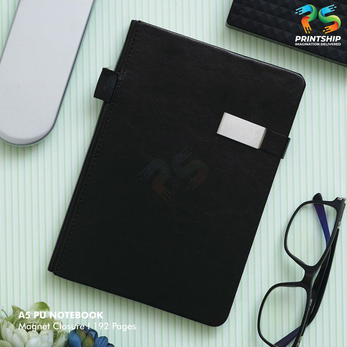 YuBingo Black A5 PU Notebook with Magnet Closure - Corporate Gift