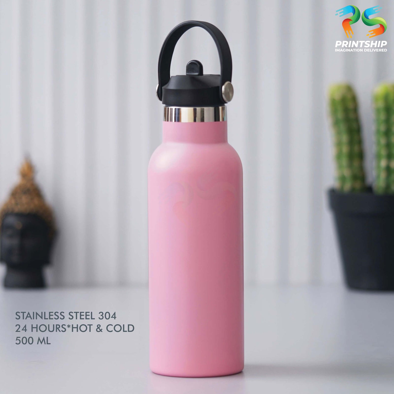YuBingo Trendy Pink Stainless Steel Bottle - 500 ML - Corporate Drinkware Gift - Water Bottles by YuBingo