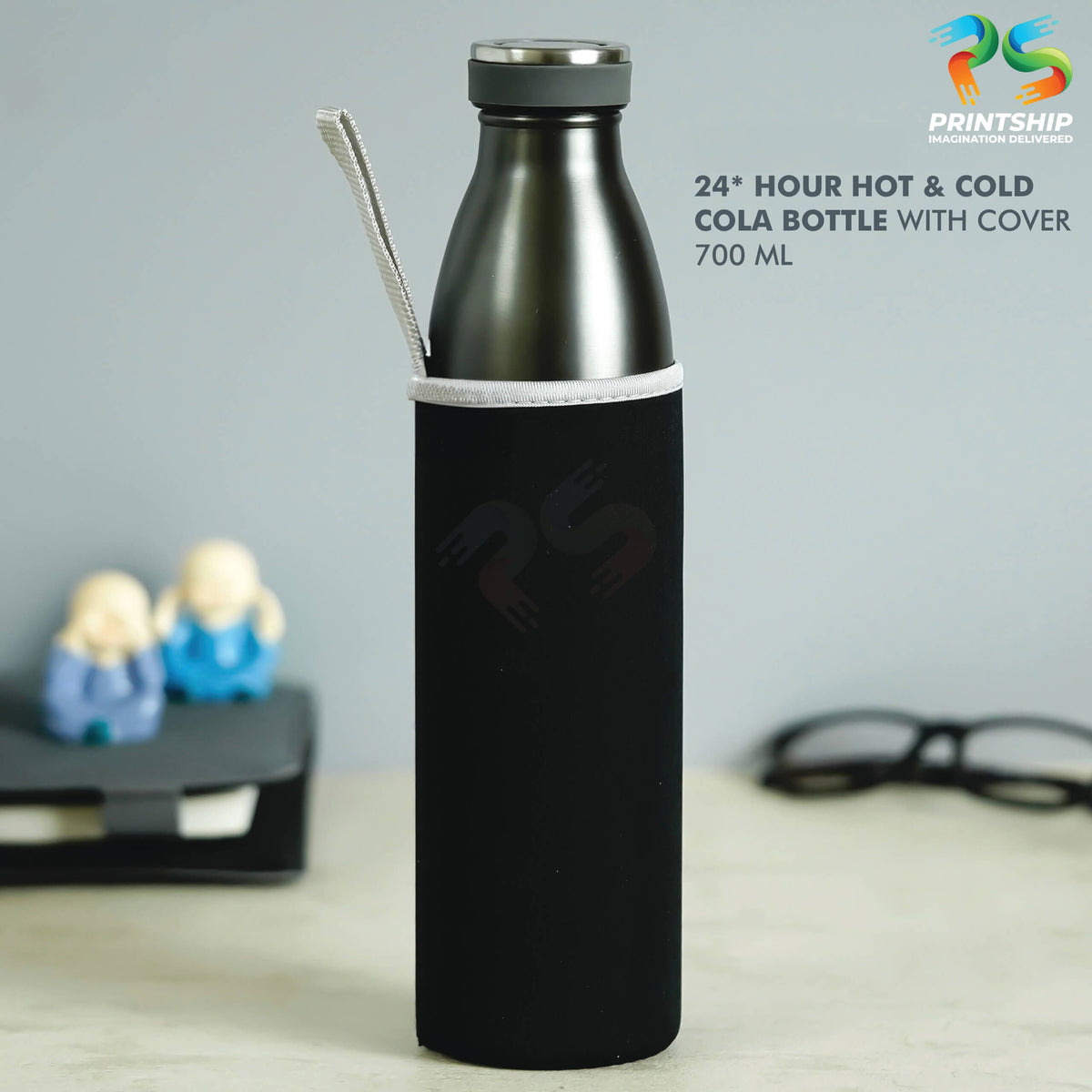 YuBingo Black Stainless Steel 700ML 24 Hours Hot &amp; Cold Bottle - Corporate Drinkware Gift - Water Bottles by YuBingo