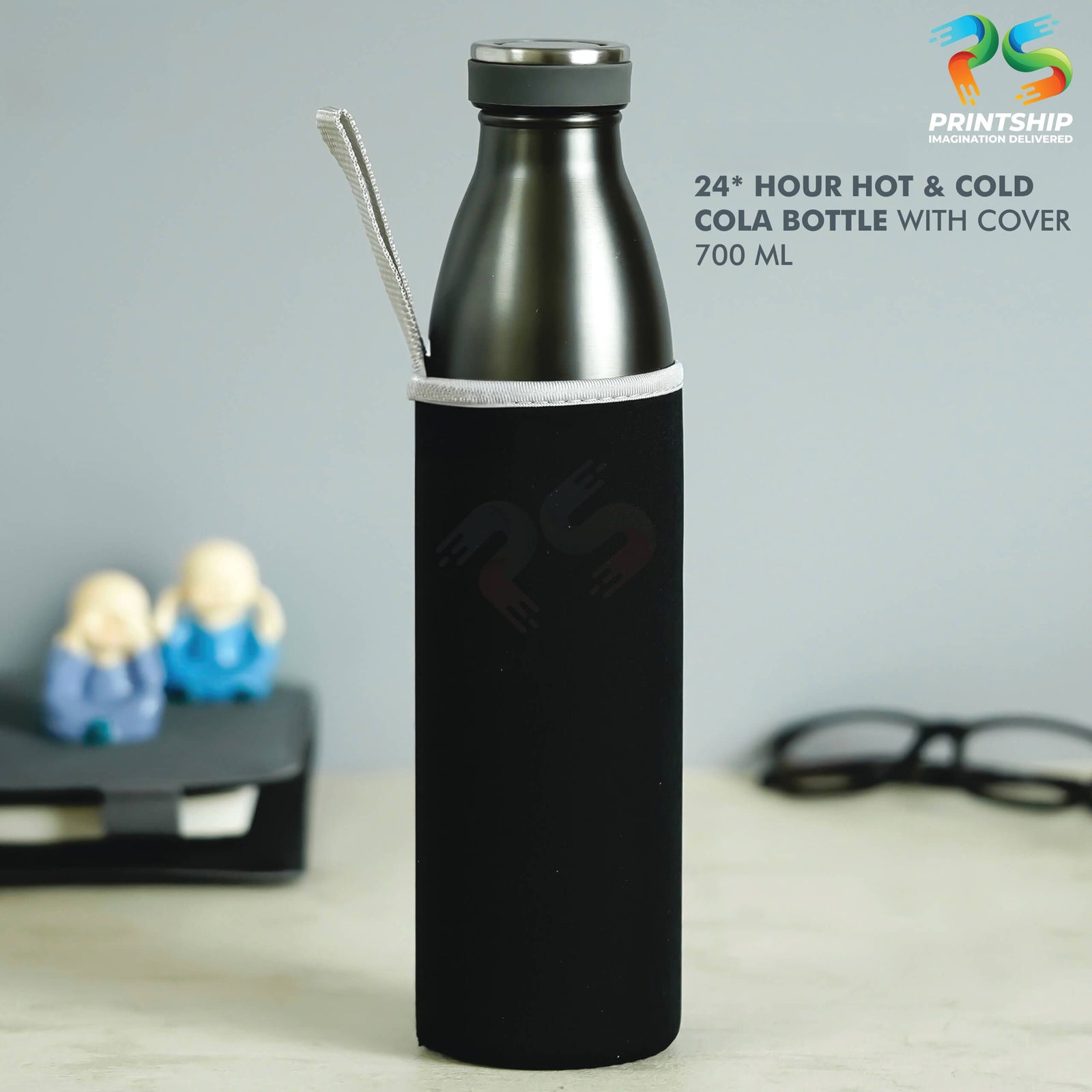 YuBingo Black Stainless Steel 700ML 24 Hours Hot & Cold Bottle - Corporate Drinkware Gift - Water Bottles by YuBingo