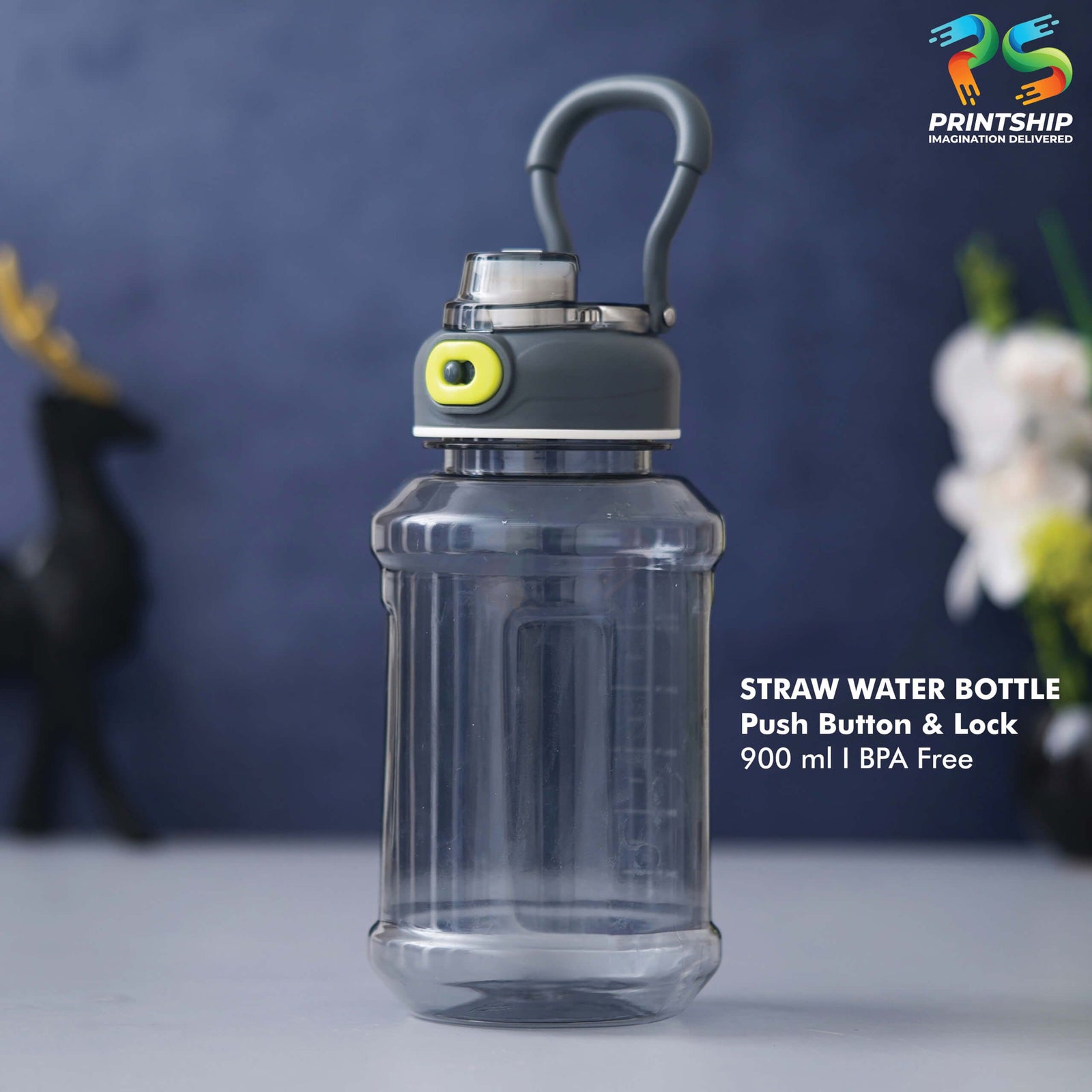 YuBingo Clear BPA-Free Plastic 900ML Straw Water Bottle with Grey Cap - Corporate Drinkware Gift - Water Bottles by YuBingo
