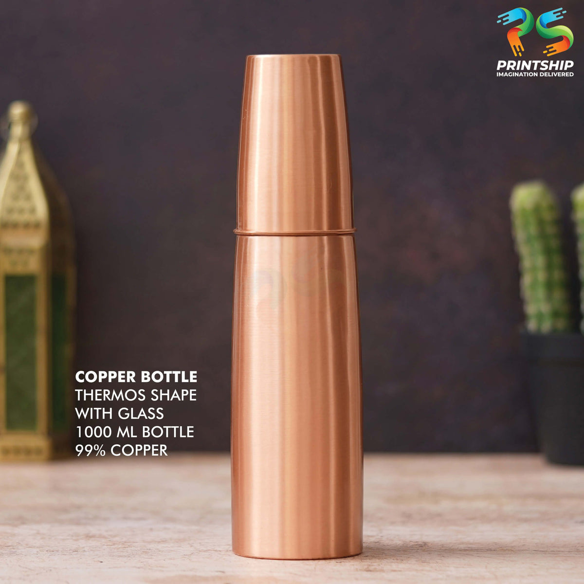 YuBingo Thermos Shape Copper Bottle with Glass 1000ML - Corporate Drinkware Gift - Water Bottles by YuBingo