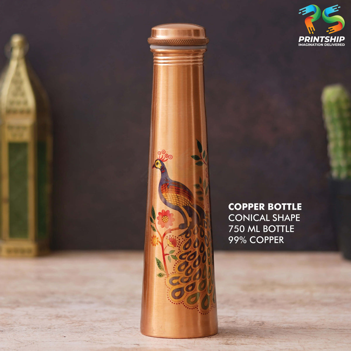 YuBingo Conical Copper Traditional Print 750ML Bottle - Corporate Drinkware Gift - Water Bottles by YuBingo