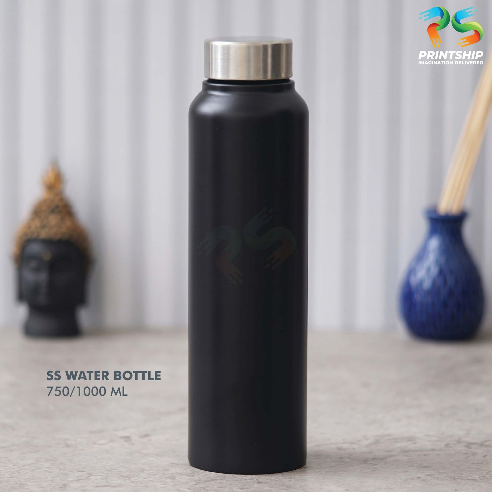 YuBingo Black Stainless Steel Bottle - 750 ML - Corporate Drinkware Gift - Water Bottles by YuBingo