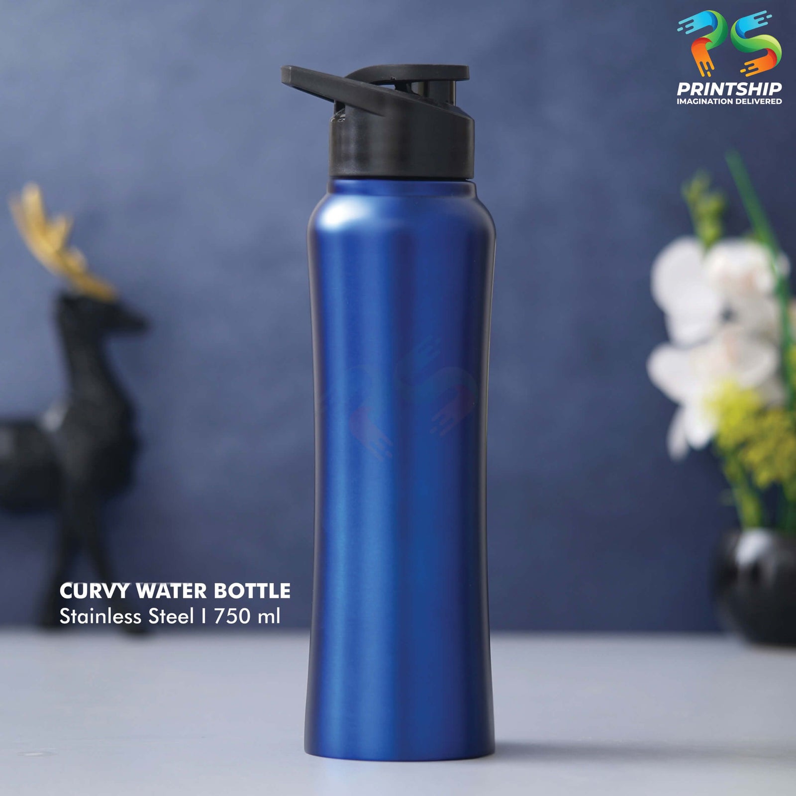 YuBingo Sleek Blue Stainless Steel Bottle - 750 ML - Corporate Drinkware Gift - Water Bottles by YuBingo
