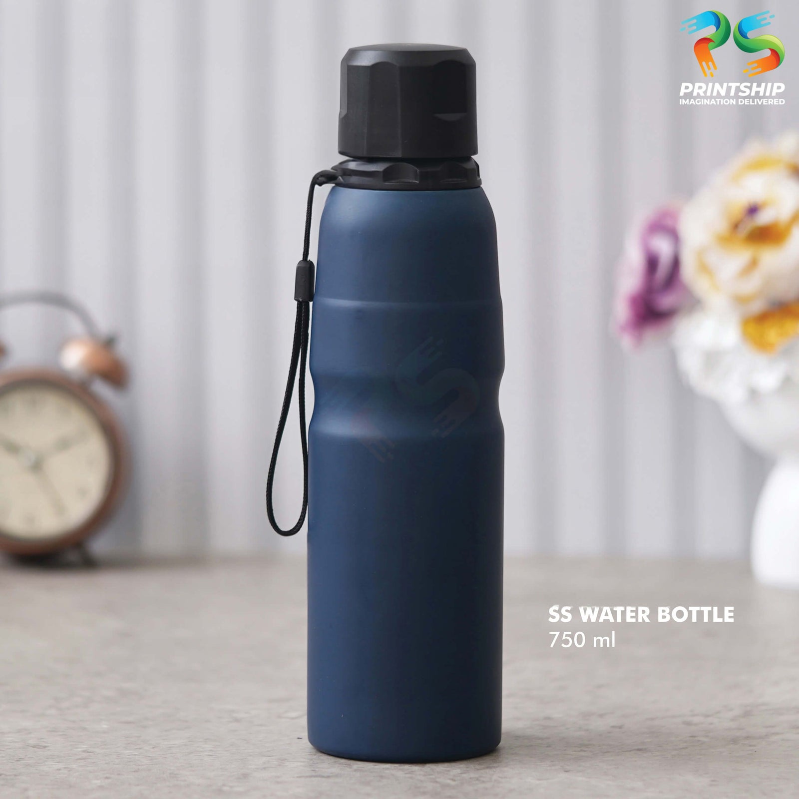 YuBingo Classic Blue Stainless Steel Bottle - 750 ML - Corporate Drinkware Gift - Water Bottles by YuBingo