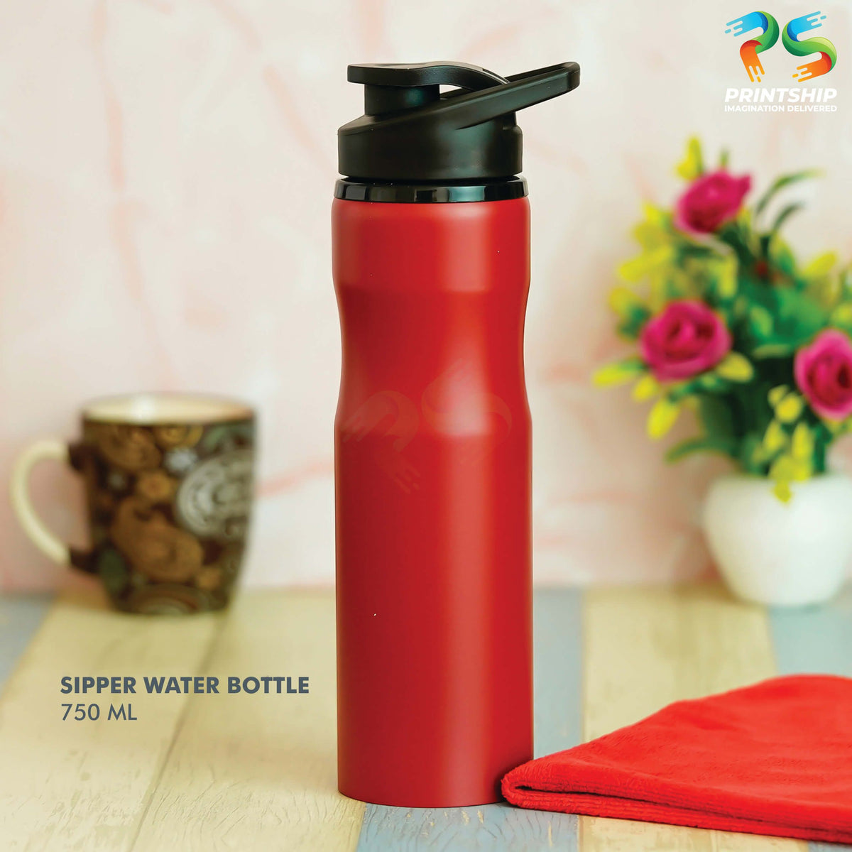 YuBingo Red Sipper Stainless Steel Bottle - 750 ML - Corporate Drinkware Gift - Water Bottles by YuBingo