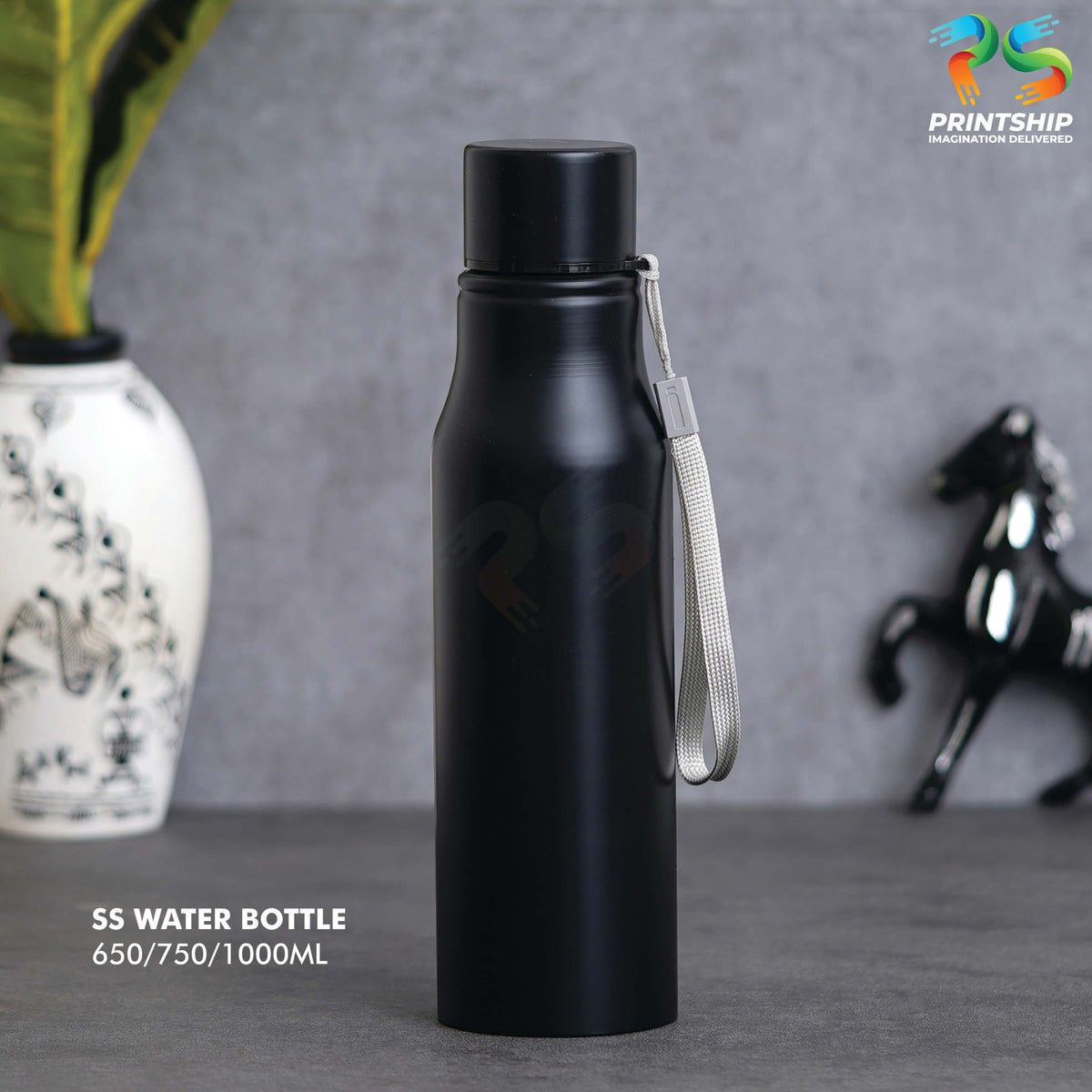 YuBingo Compact Black Stainless Steel Bottle - 650 ML - Corporate Drinkware Gift - Water Bottles by YuBingo