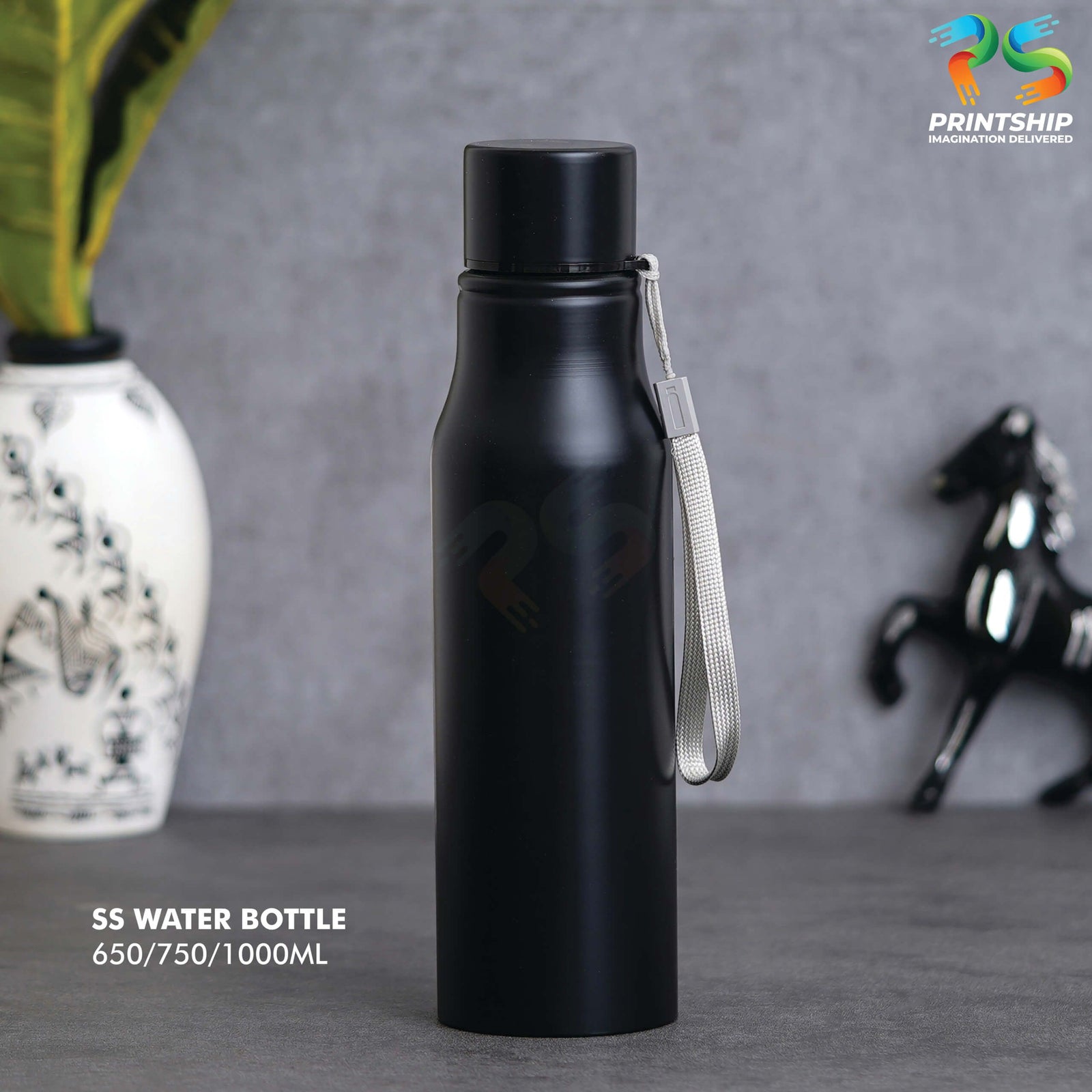 YuBingo Compact Black Stainless Steel Bottle - 650 ML - Corporate Drinkware Gift - Water Bottles by YuBingo