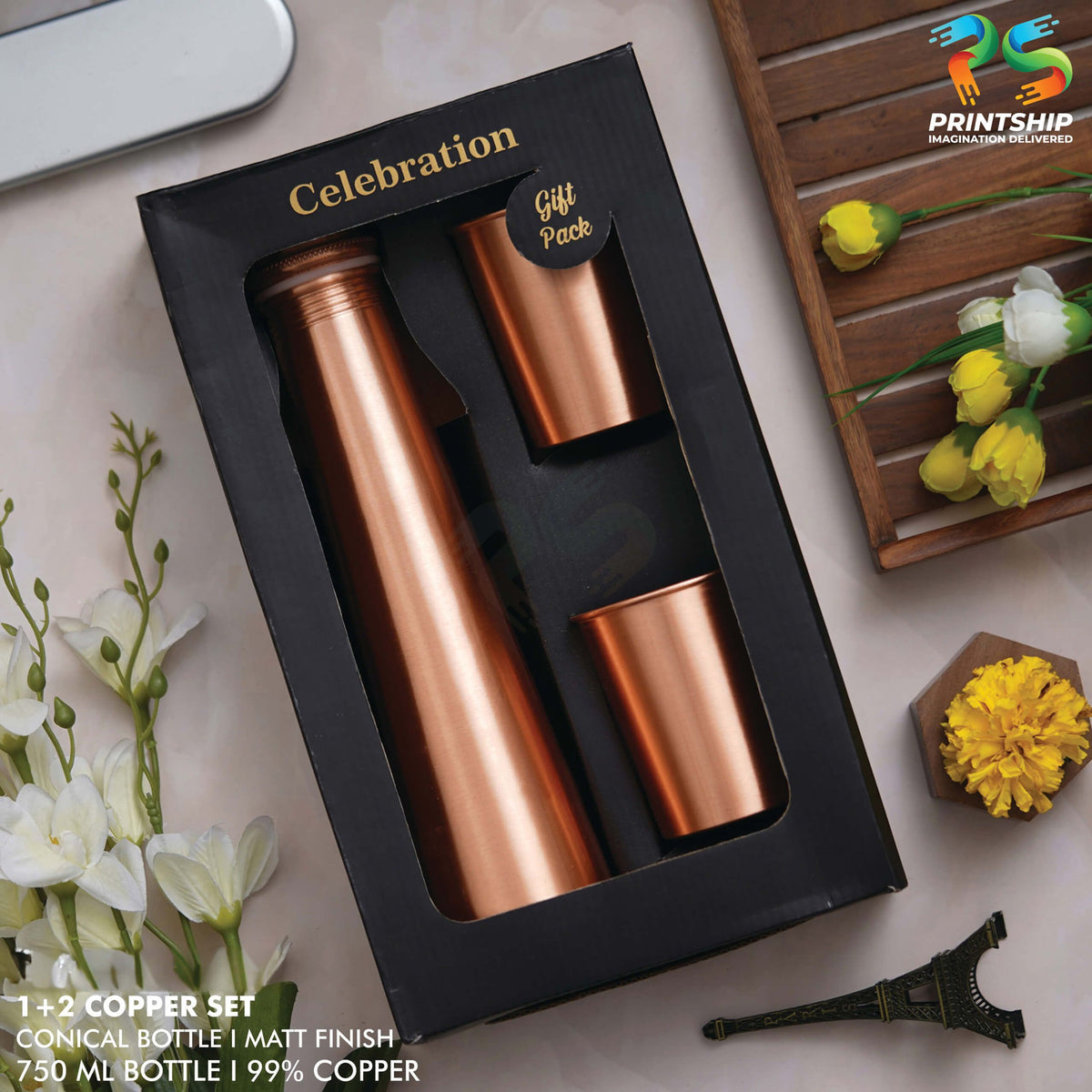 YuBingo Copper Matt Finish Conical Bottle Gift Set - Corporate Drinkware Gift - Water Bottles by YuBingo