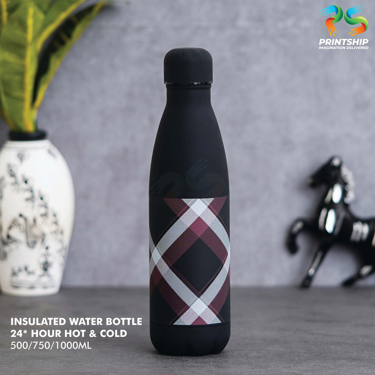 YuBingo Black Stainless Steel Insulated Water Bottle - 750ML - Corporate Drinkware Gift - Water Bottles by YuBingo
